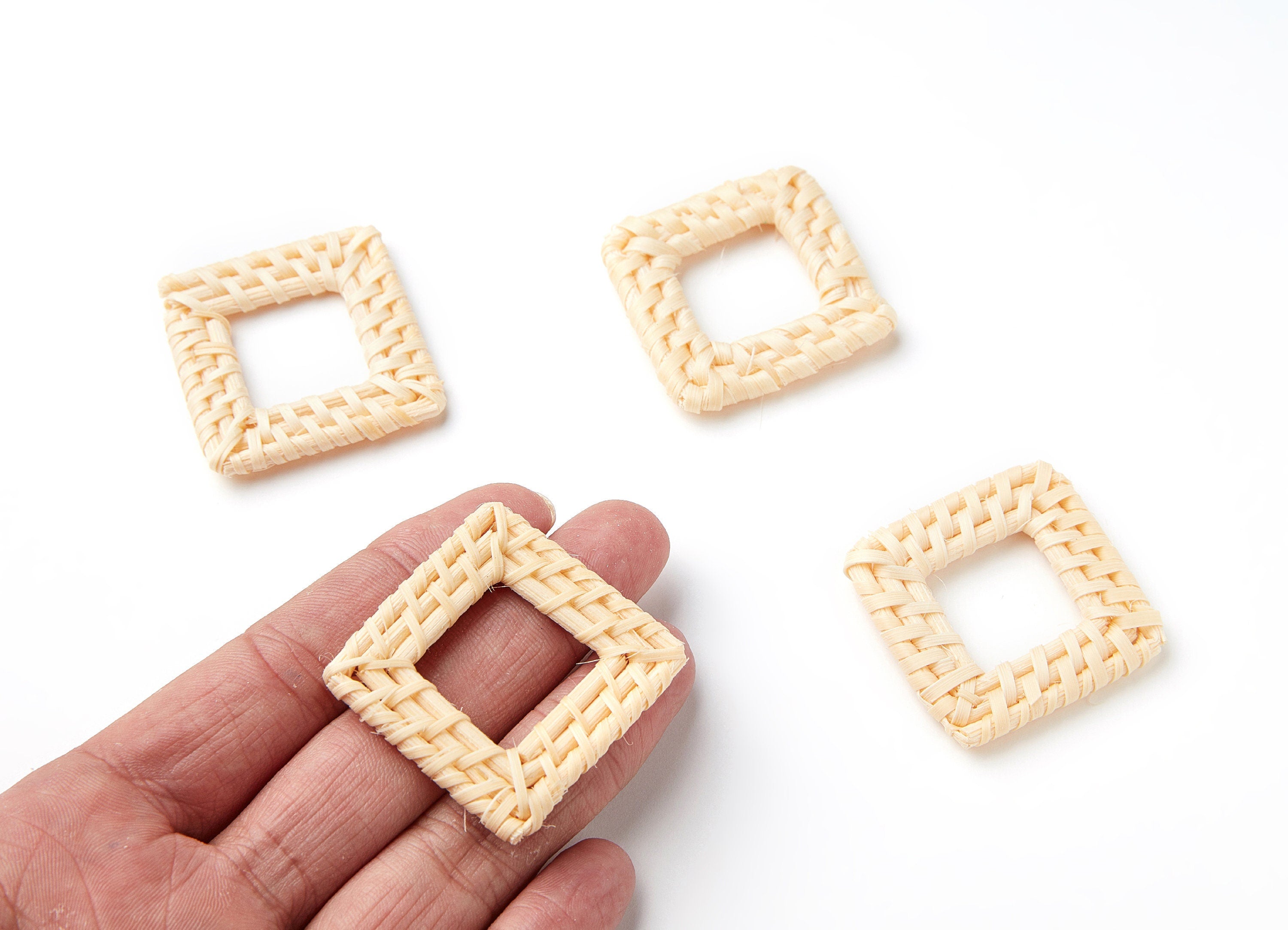 Handwoven Rattan Earrings - Rectangle Shaped Rattan Pendant - Wooden Straw Earring - Jewelery Handmade - 53.25x41x4.65mm - RT1063 - DOMEDBAZAAR