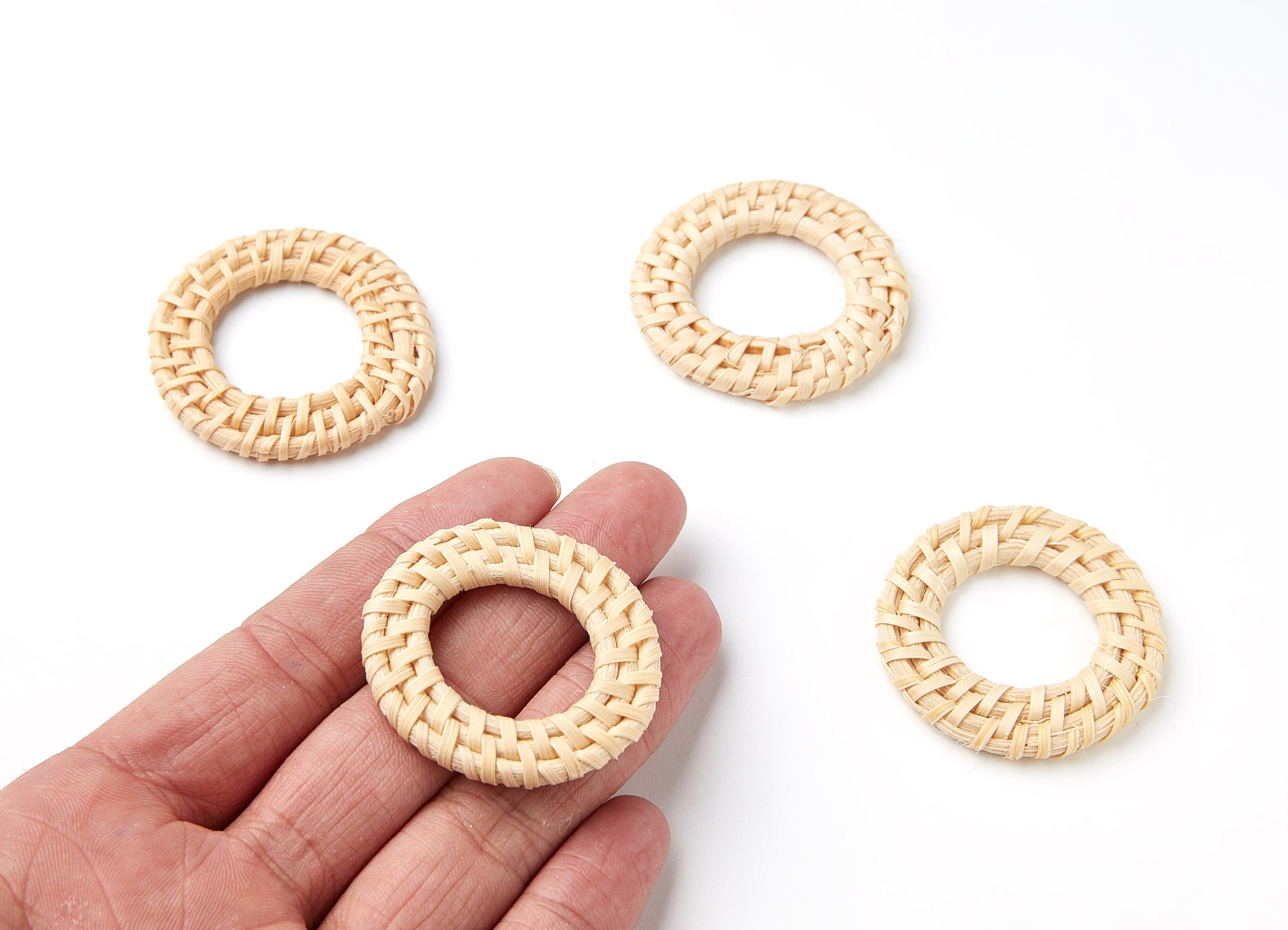 Handwoven Rattan Earrings - Round Shaped Rattan Pendant - Wooden Straw Earring - Jewelery Handmade - 43x43x4.3mm - RT1046 - DOMEDBAZAAR