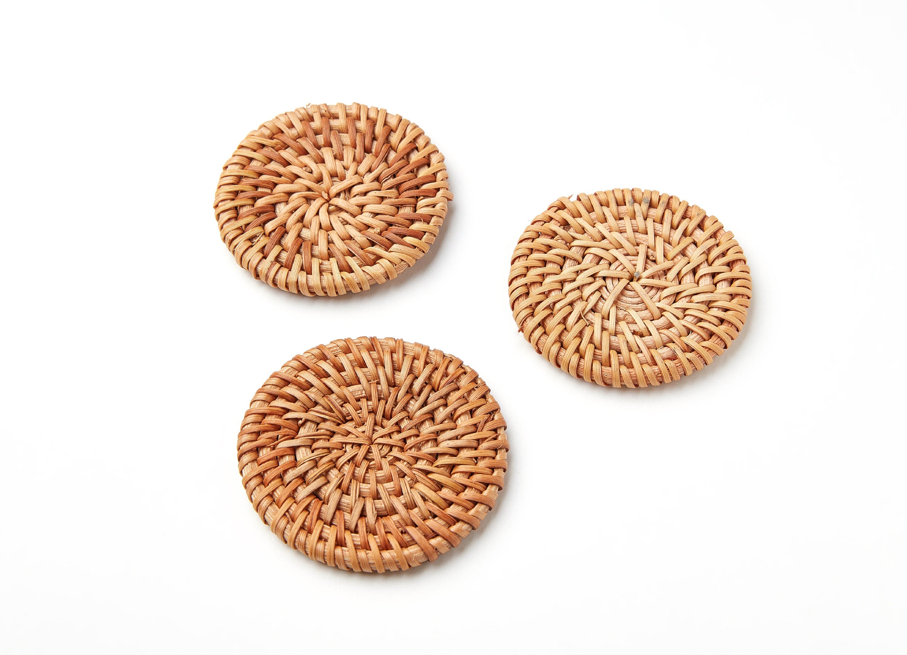 Handwoven Rattan Earrings - Coin Shaped Rattan Pendant - Wooden Straw Earring - Jewelery Handmade - 50.8x50.8x5.25mm - RT1052 - DOMEDBAZAAR