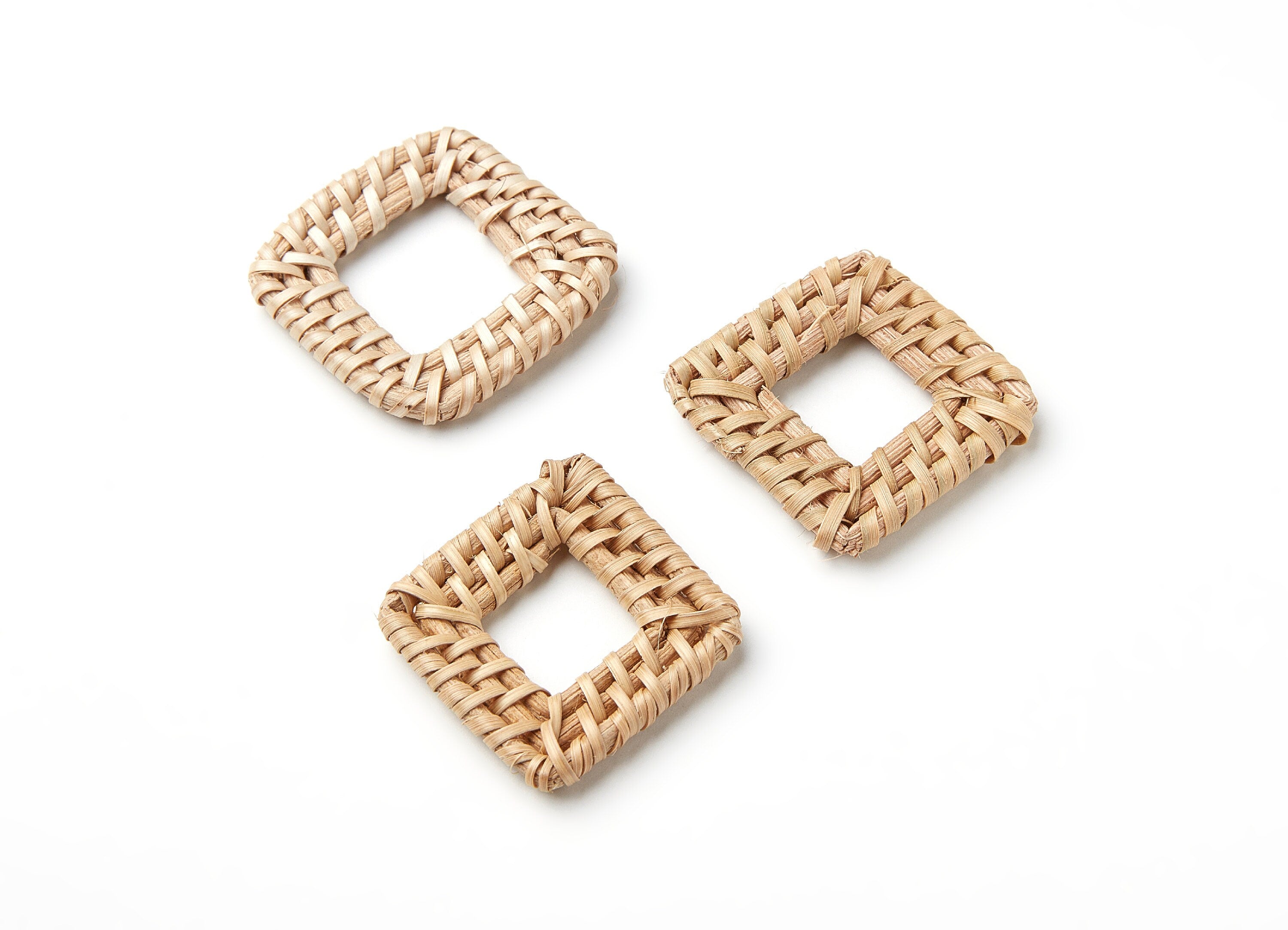 Handwoven Rattan Earrings - Square Shaped Rattan Pendant - Wooden Straw Earring - Jewelery Handmade - 43.4x34.05x4.3mm - RT1034 - DOMEDBAZAAR