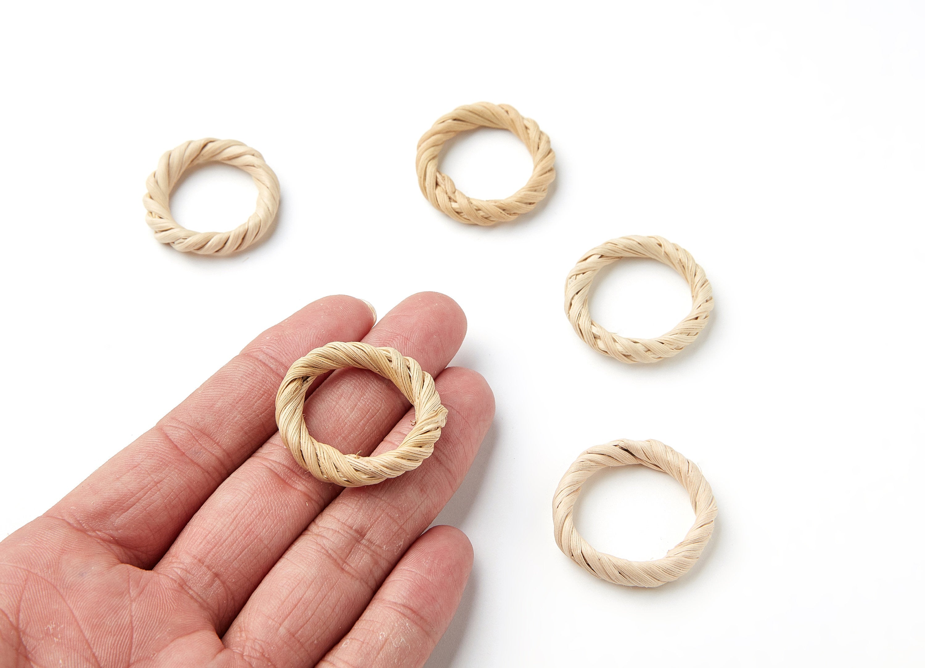 Handwoven Rattan Earrings - Round Shaped Rattan Pendant - Wooden Straw Earring - Jewelery Handmade - 30.8x30.8x6.1mm - RT1045 - DOMEDBAZAAR