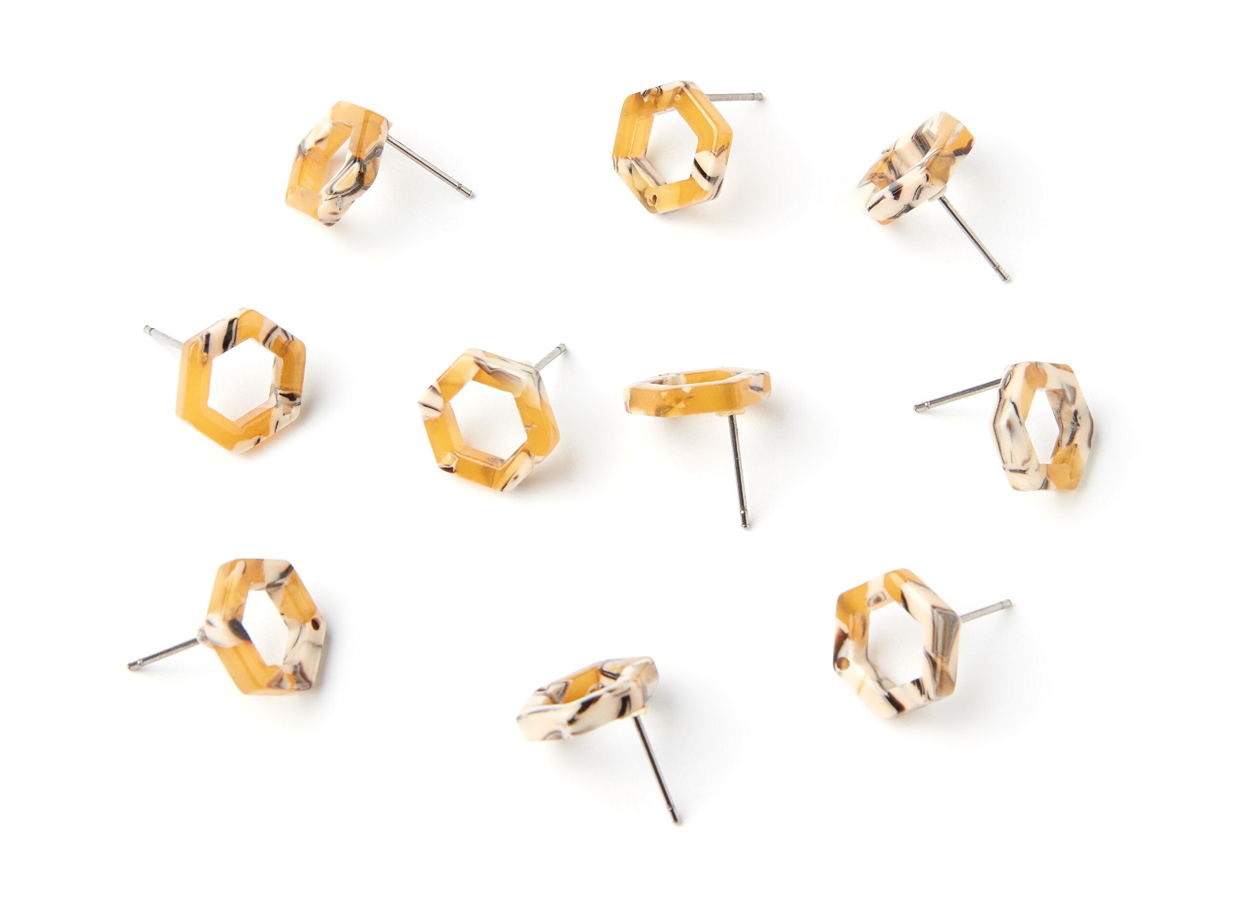 Acetate Acrylic Earring Stud - Post Charms - Tortoise Shell Earring - Hexagon Shaped Earring - Color Code: A14 - 13.18x11.38x2.57mm- AC1226E - DOMEDBAZAAR