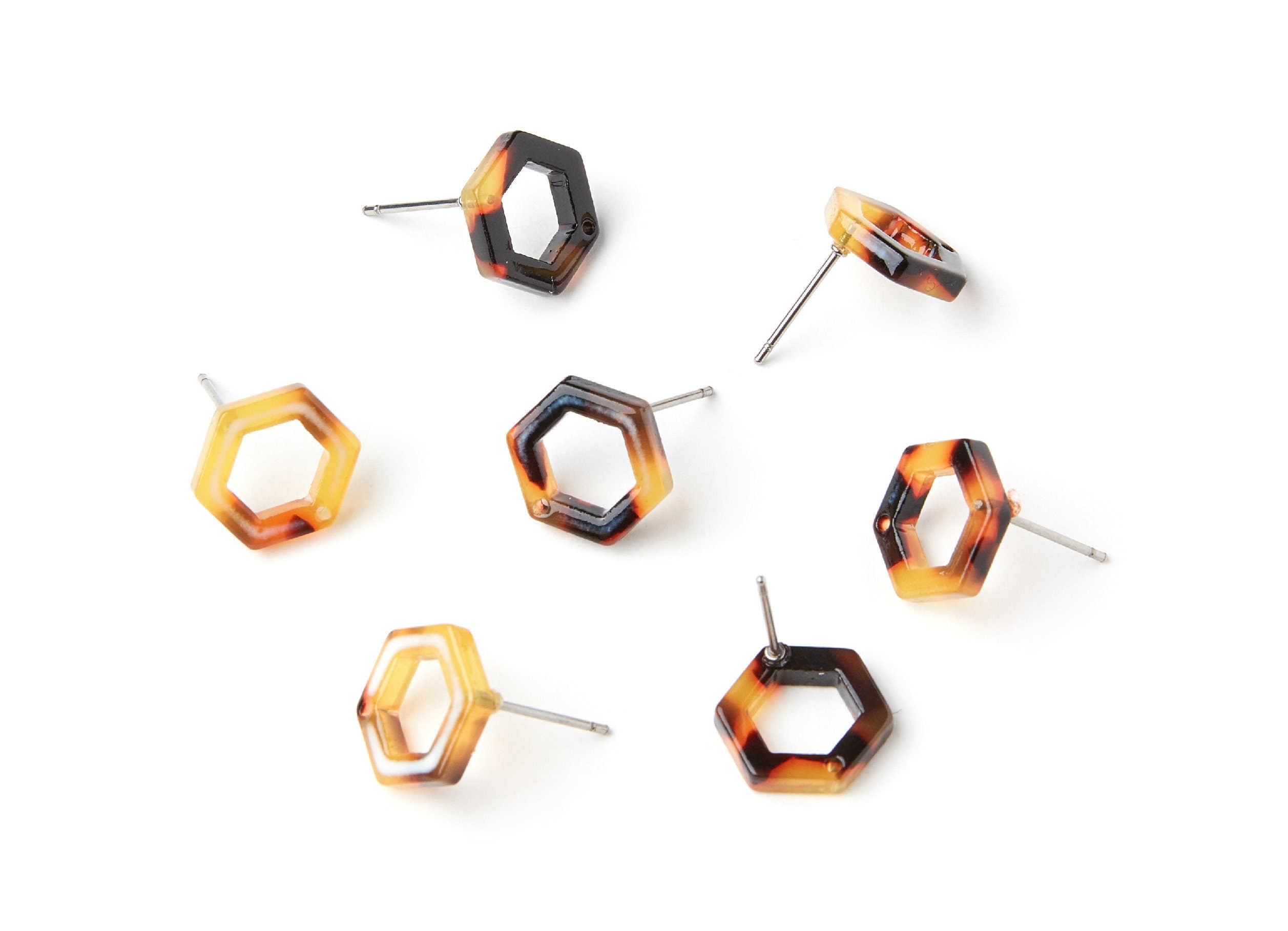 Acetate Acrylic Earring Stud - Tortoise Shell Earring - Hexagon Post - Jewelry Making Supplies - Color Code: A02 - 13.18x11.4x2.6mm- AC1226C - DOMEDBAZAAR