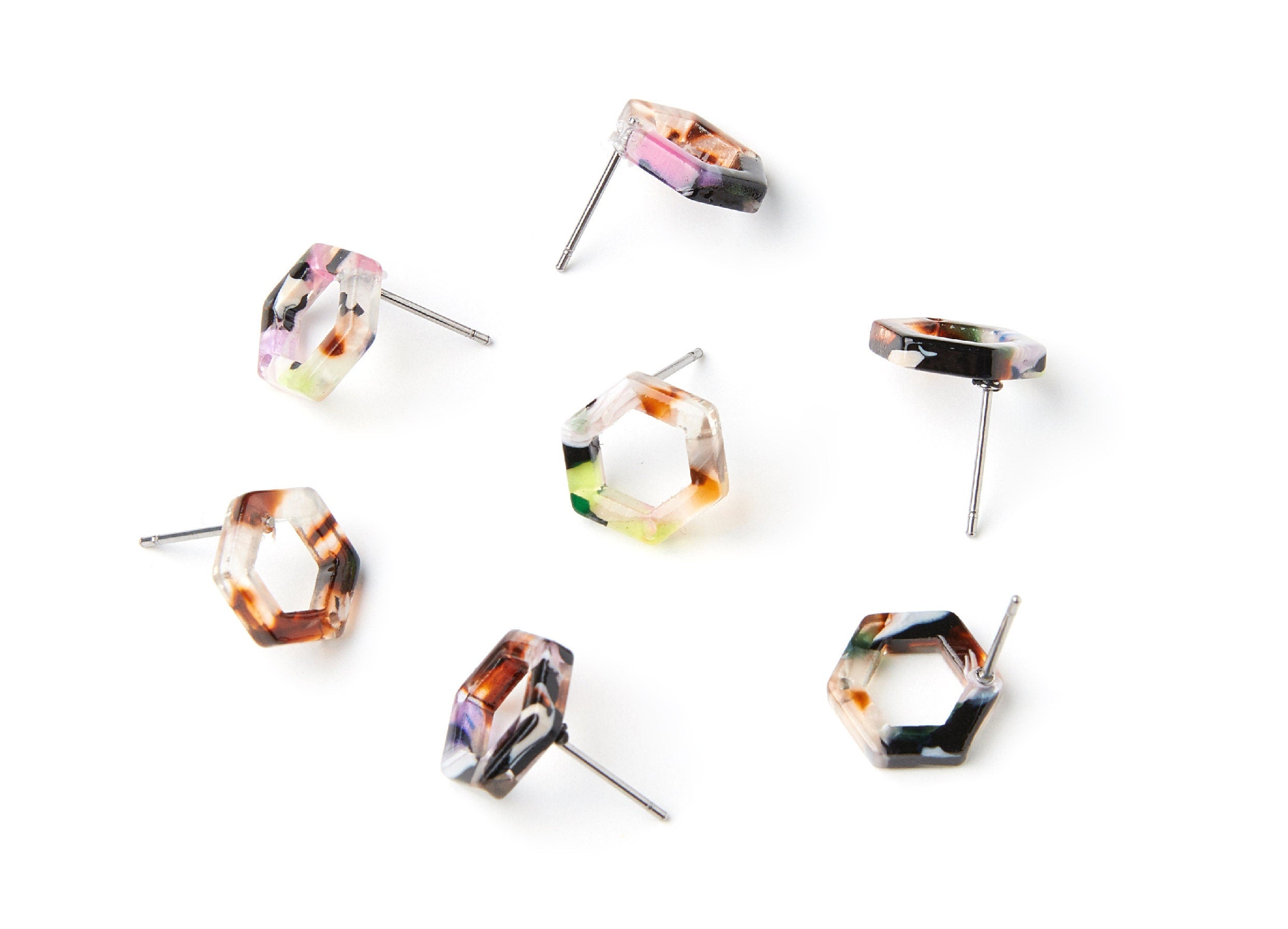 Acetate Acrylic Earring Stud - Post Charms - Tortoise Shell Earring - Hexagon Shaped Earring - Color Code: A11 - 13.18x11.38x2.57mm- AC1226G - DOMEDBAZAAR