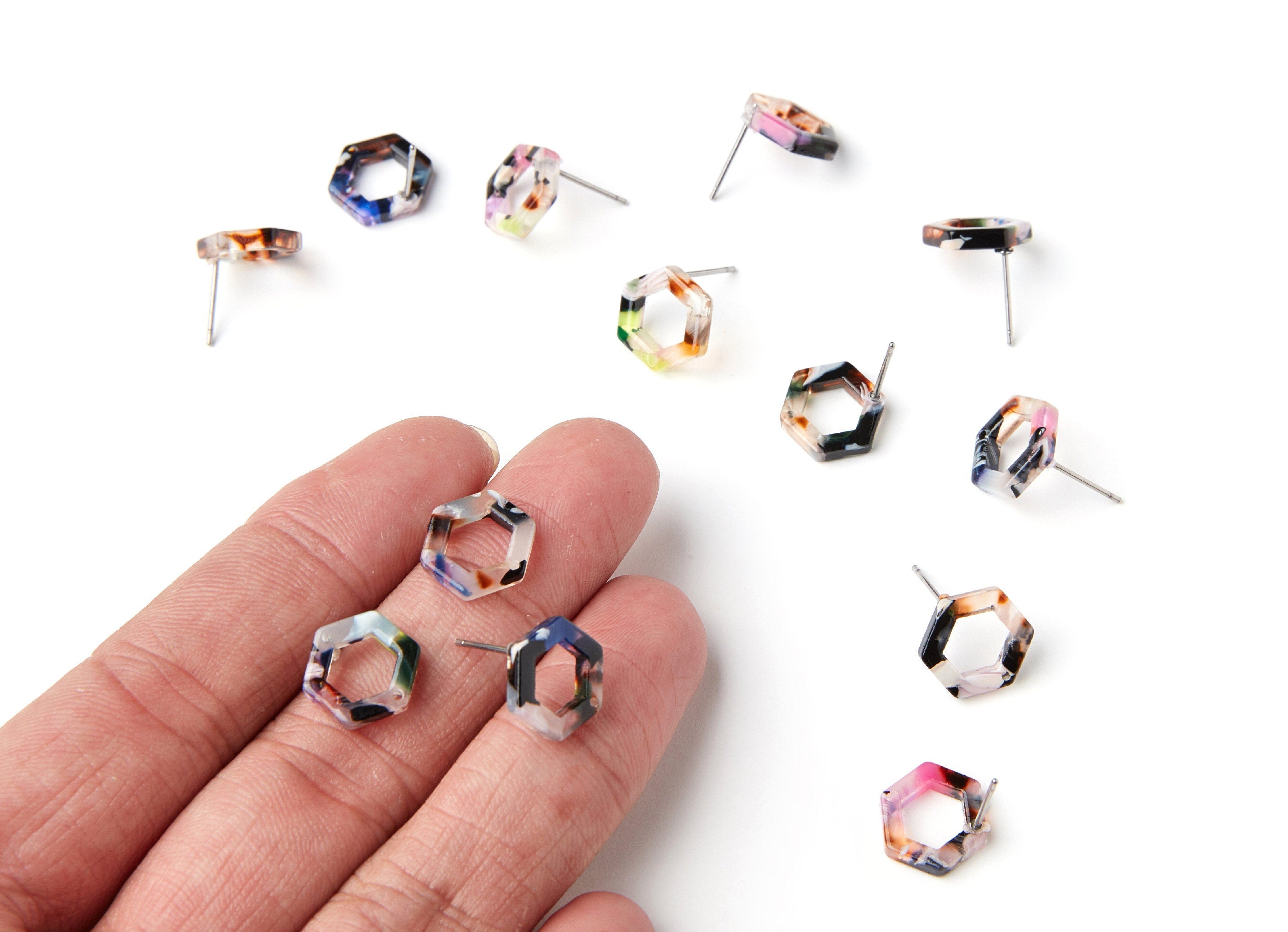 Acetate Acrylic Earring Stud - Post Charms - Tortoise Shell Earring - Hexagon Shaped Earring - Color Code: A11 - 13.18x11.38x2.57mm- AC1226G - DOMEDBAZAAR