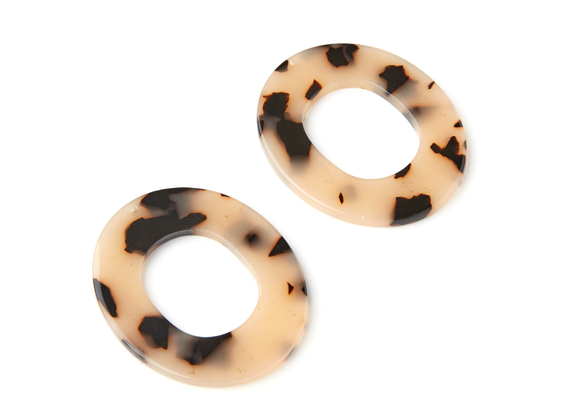 Acetate Acrylic Earring Charms - Blue Tortoise Shell Earrings - Oval Shaped Pendant - Color Code: A08 - 42.05x35.15x2.7mm - AC1237B - DOMEDBAZAAR