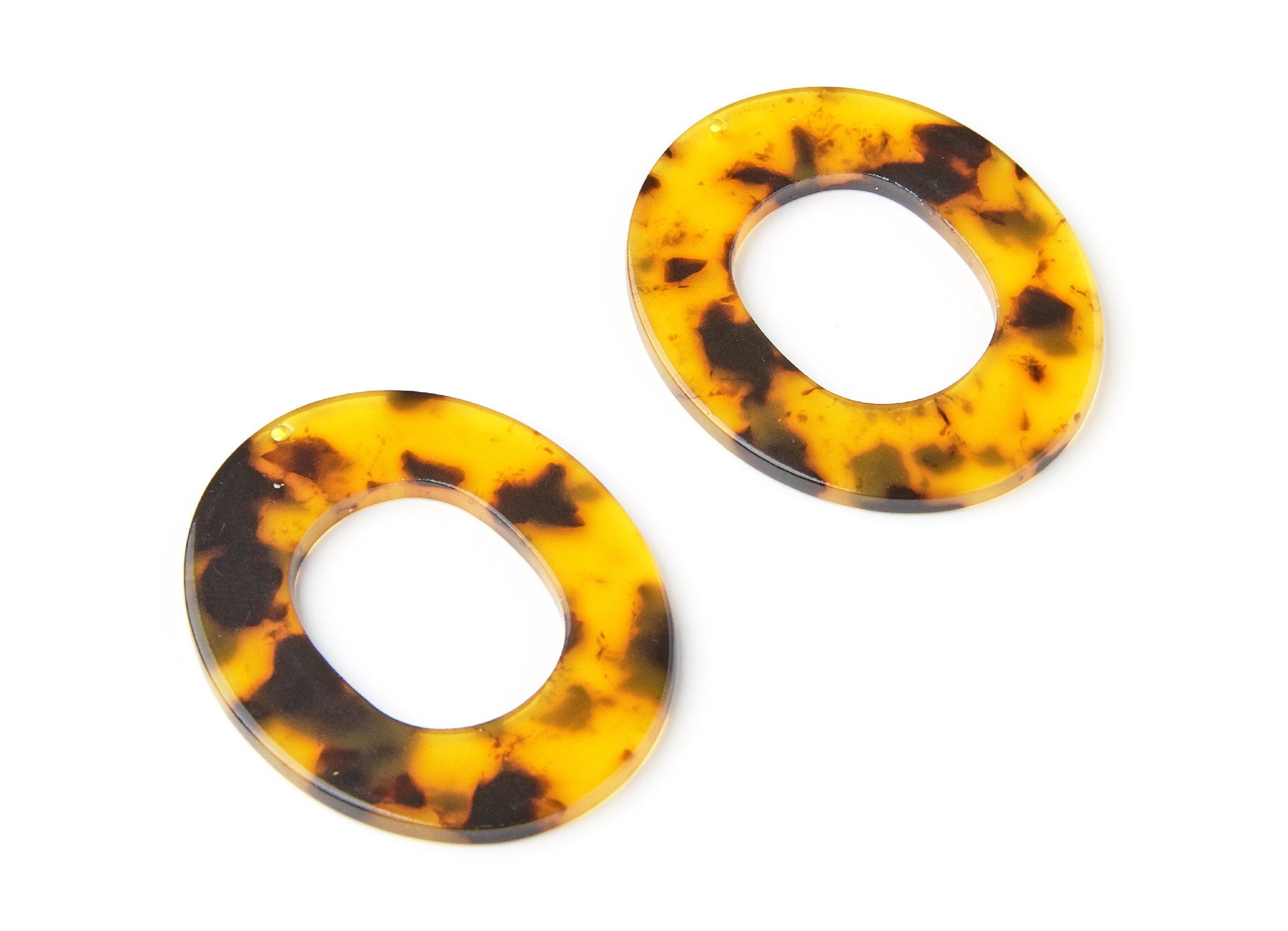 Acetate Acrylic Earring Charms - Tortoise Shell Earrings - Oval Shaped Pendant - Color Code: A02 - 42.05x35.15x2.7mm - AC1237A - DOMEDBAZAAR