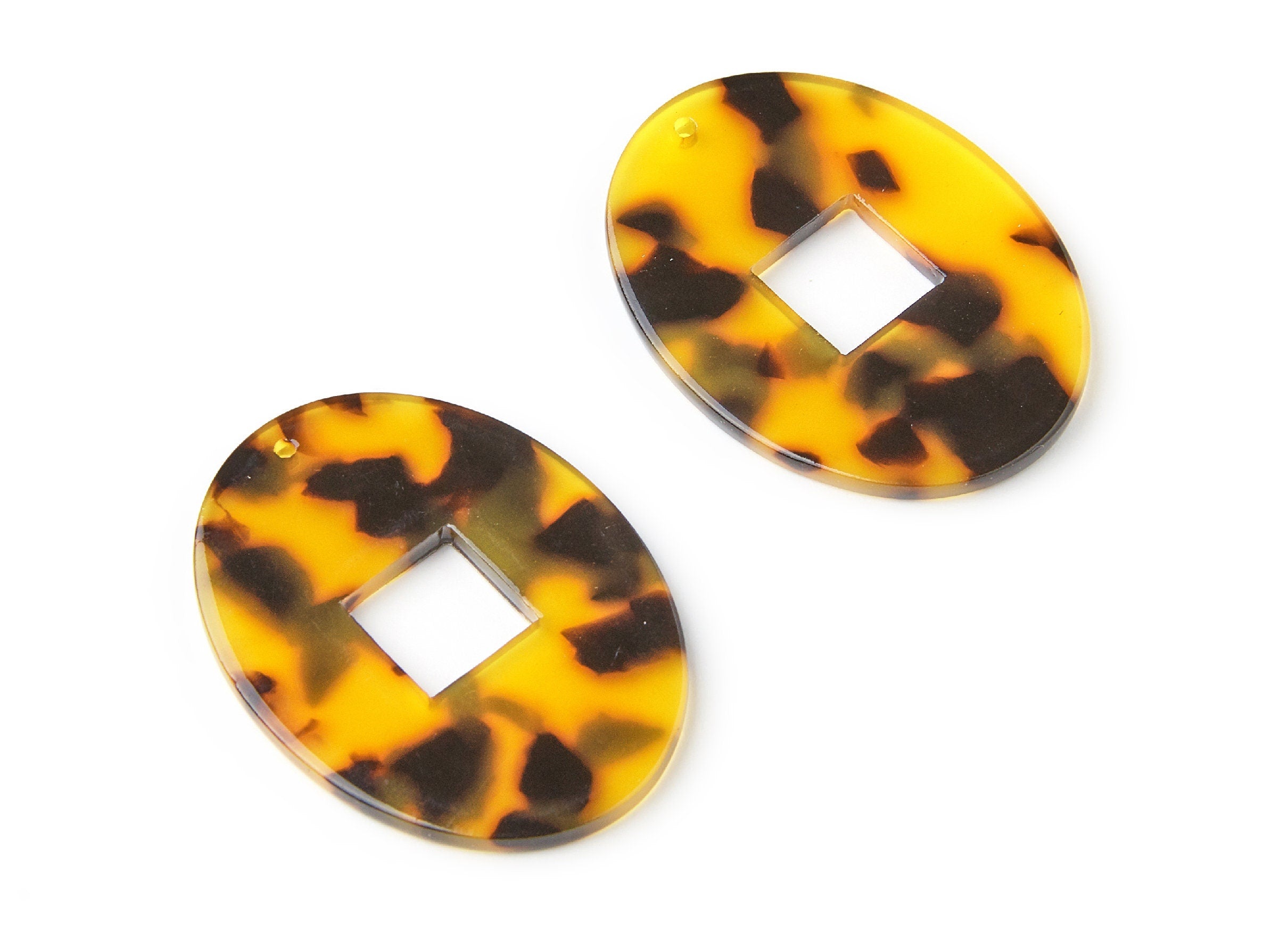 Acetate Acrylic Earring Charms - Tortoise Shell Earrings - Oval Shaped Pendant - Color Code: A02 - 40x30x2.67mm - AC1241B - DOMEDBAZAAR