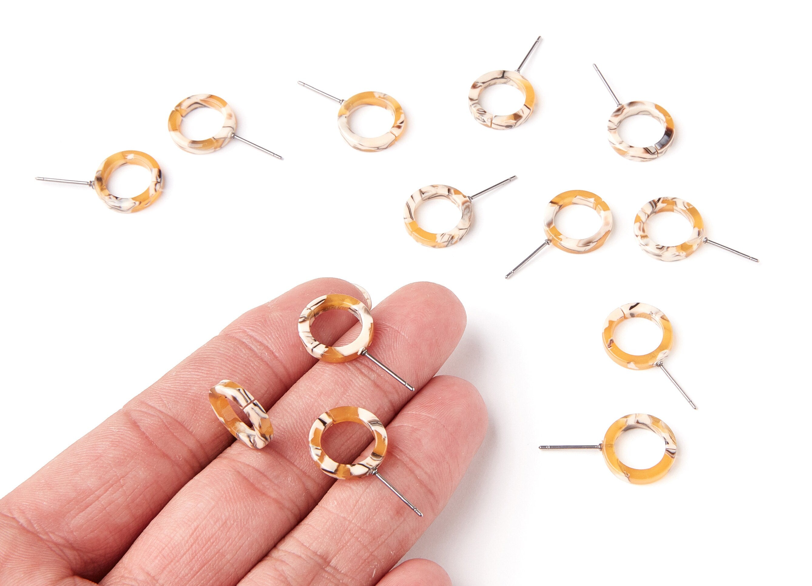 Acetate Acrylic Earring Stud - Laser Cut Open Circle - Earring Post - Jewelry Supplies - Color Code: A14 - 13,53x13,53x2,75mm - AC1224C - DOMEDBAZAAR