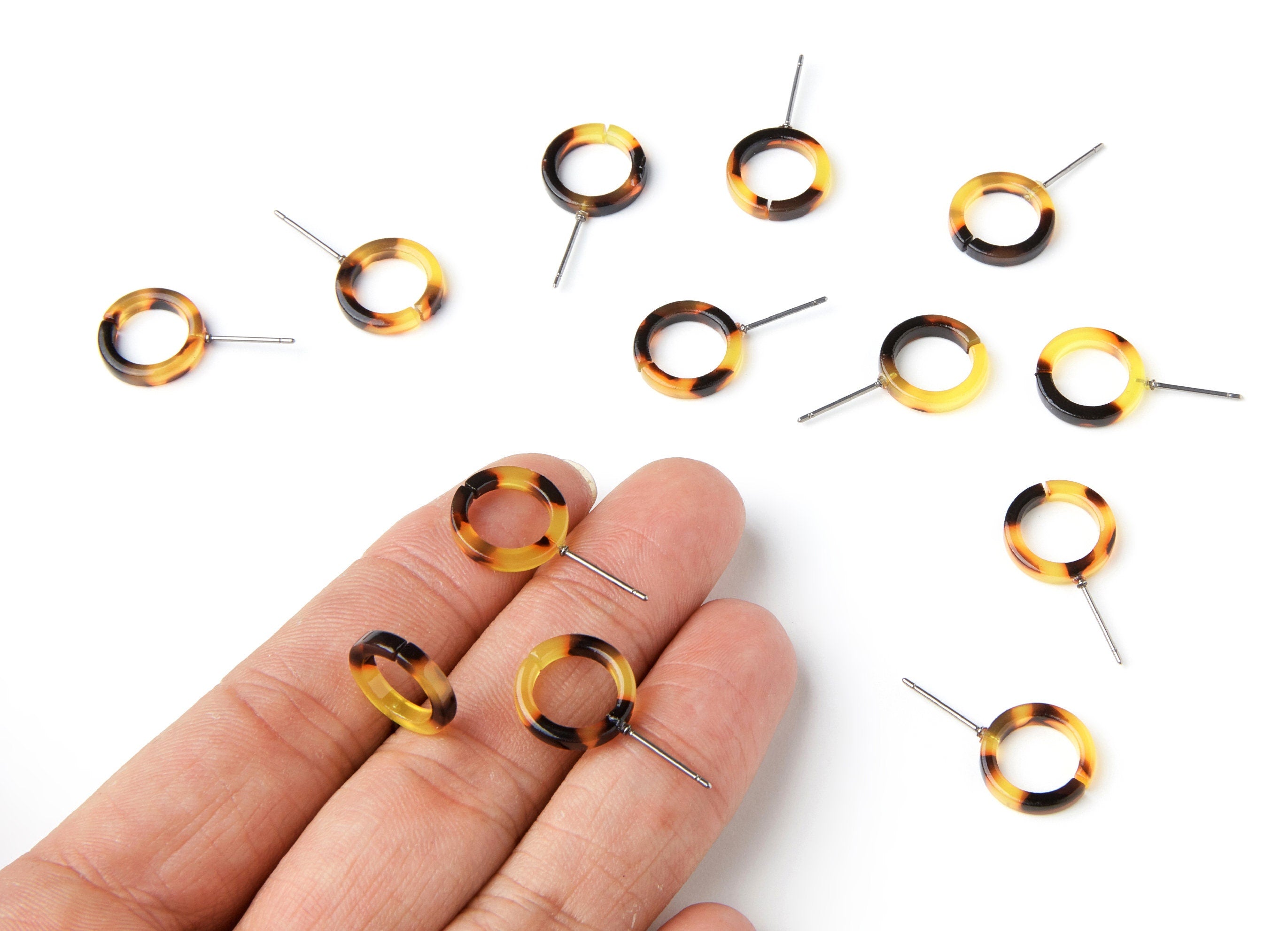 Acetate Acrylic Earring Stud - Laser Cut Open Circle - Tortoise Shell Earring Post - Color Code: A01 - 13,53x13,53x2,75mm - AC1224B - DOMEDBAZAAR