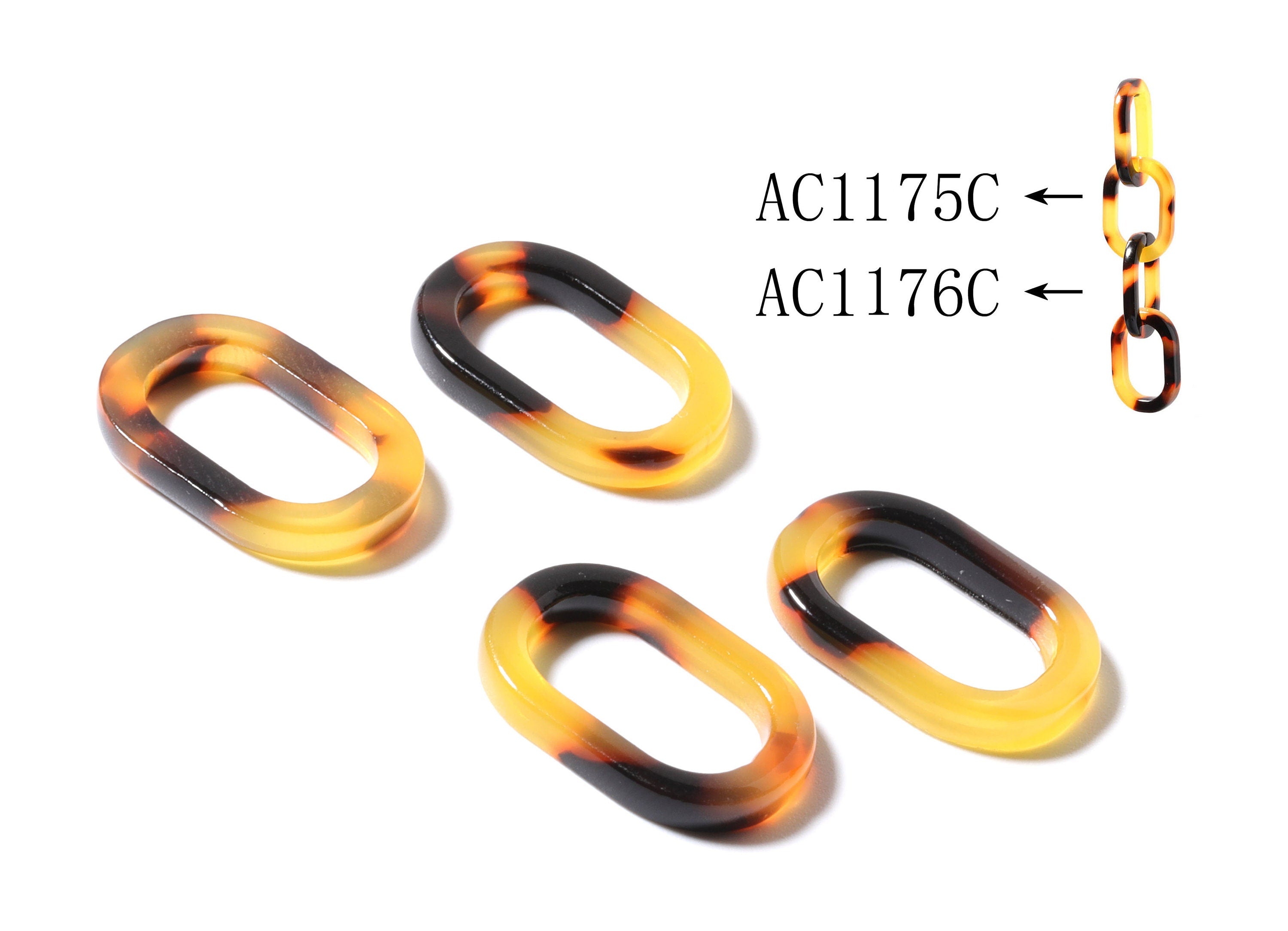 Acetate Acrylic Tortoise Shell Charms - Laser Cut Open Oval Pendant - Flat Cable Chain- Color Code: A02 - 19.65x13.3x2.58mm - AC1175C - DOMEDBAZAAR