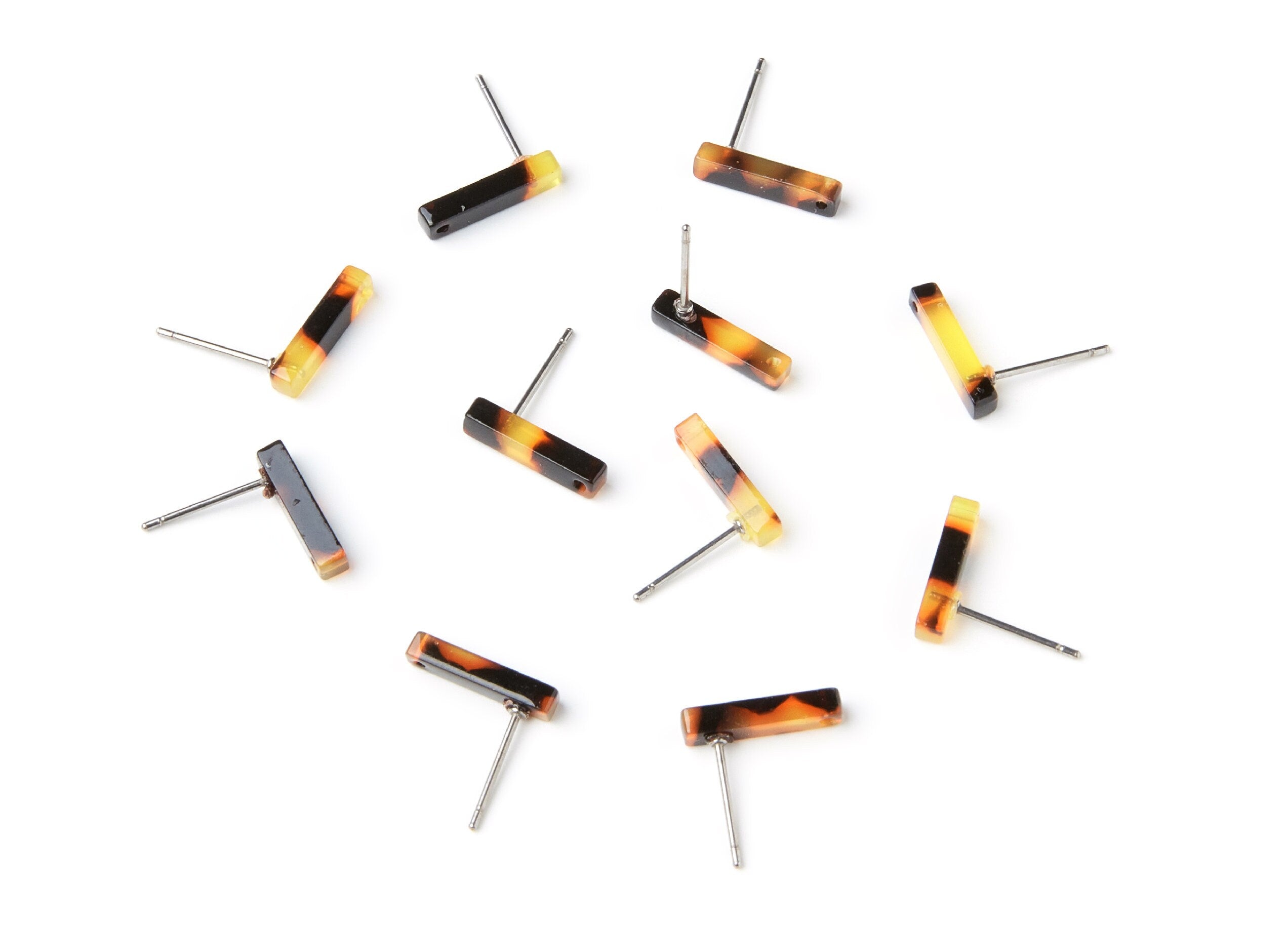Acetate Acrylic Earring Stud - Tortoise Shell Earrings - Stick Post - Jewelry Making Supplies - Color Code: A01- 13,26x2,91x2,75mm - AC1221H - DOMEDBAZAAR
