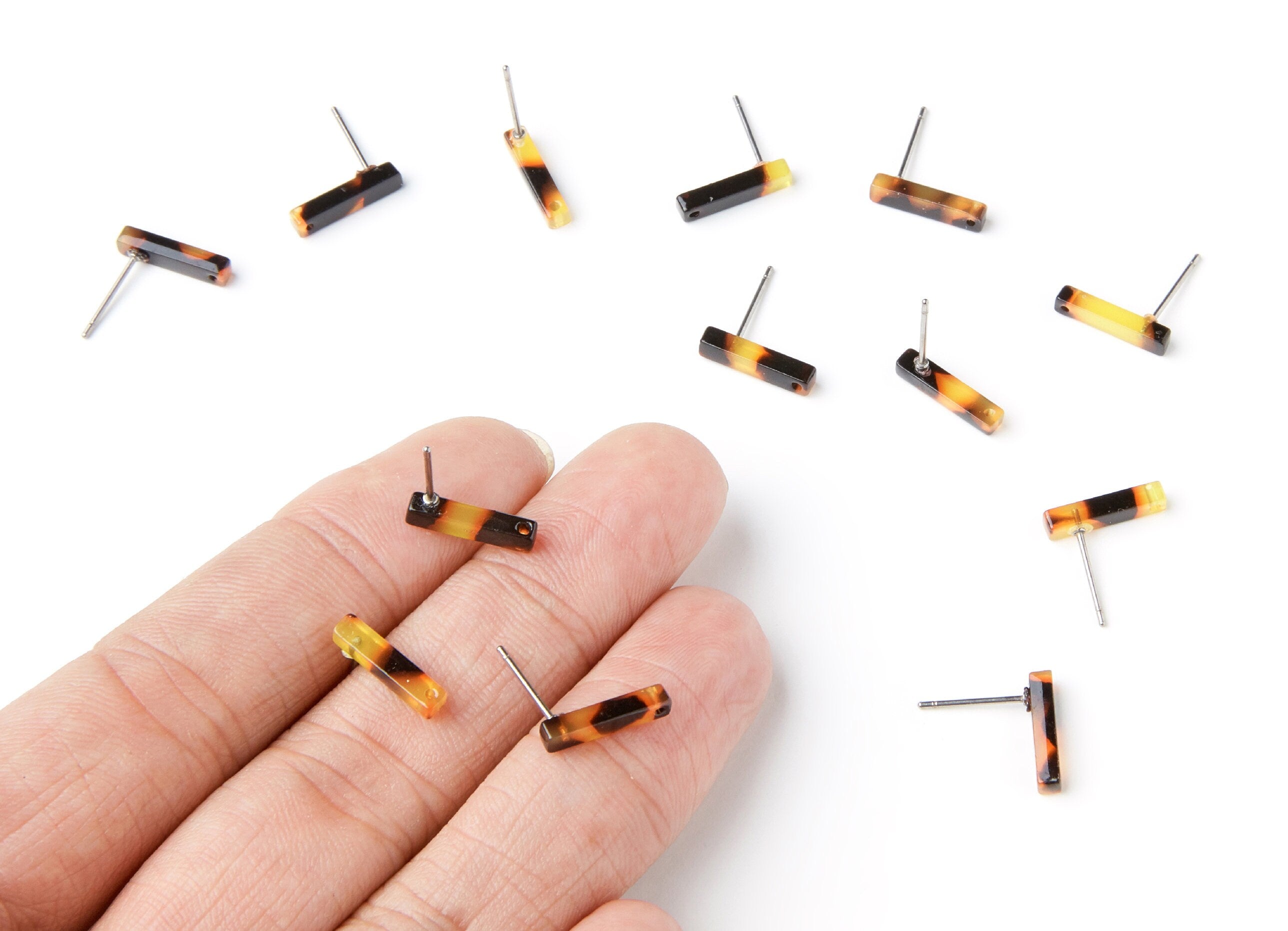 Acetate Acrylic Earring Stud - Tortoise Shell Earrings - Stick Post - Jewelry Making Supplies - Color Code: A01- 13,26x2,91x2,75mm - AC1221H - DOMEDBAZAAR
