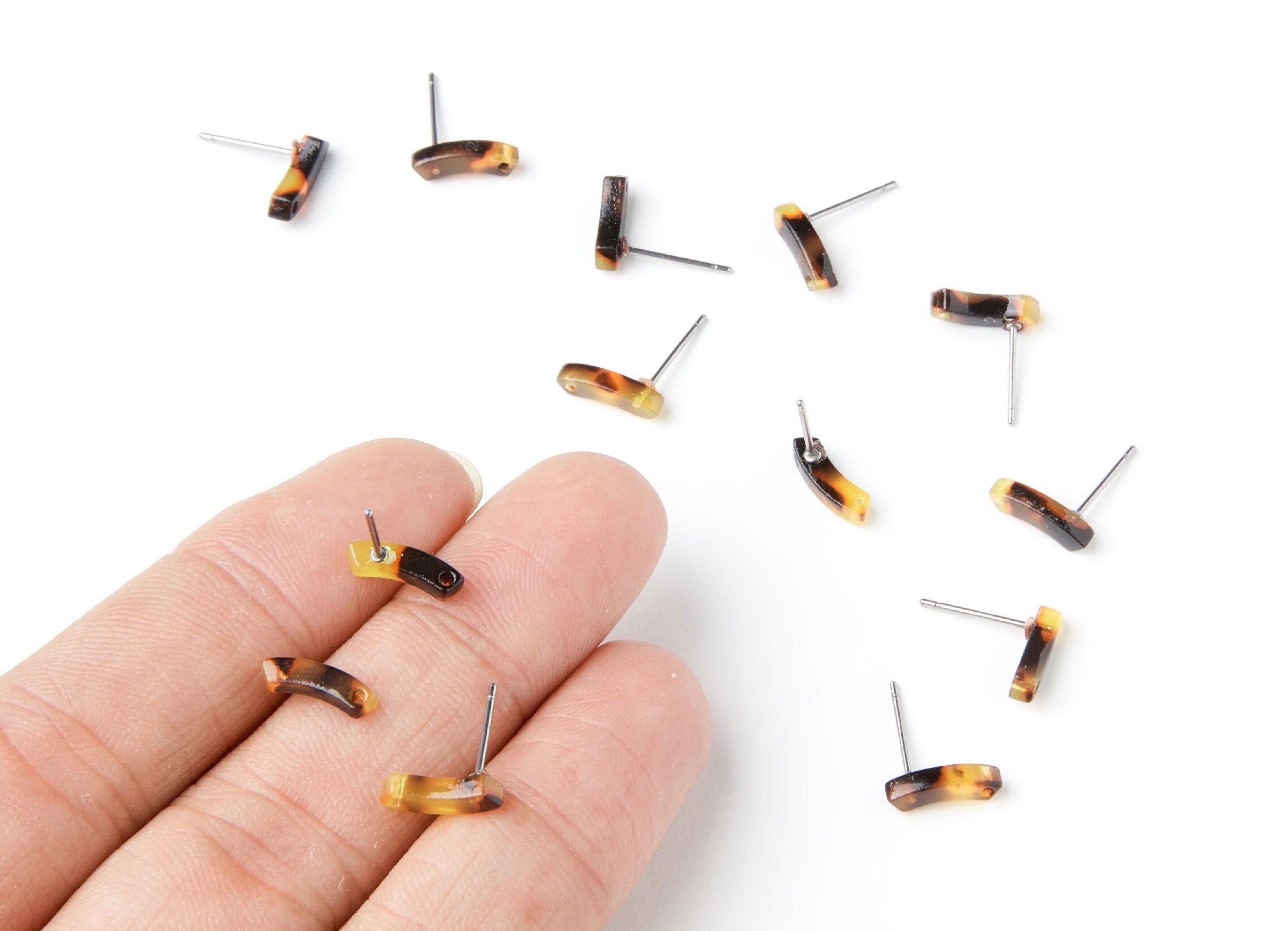Acetate Acrylic Earring Stud - Tortoise Shell Earrings - Geometric Earring Post - Jewelry Supplies - 11,06x3,77x2,69mm - AC1222B - DOMEDBAZAAR