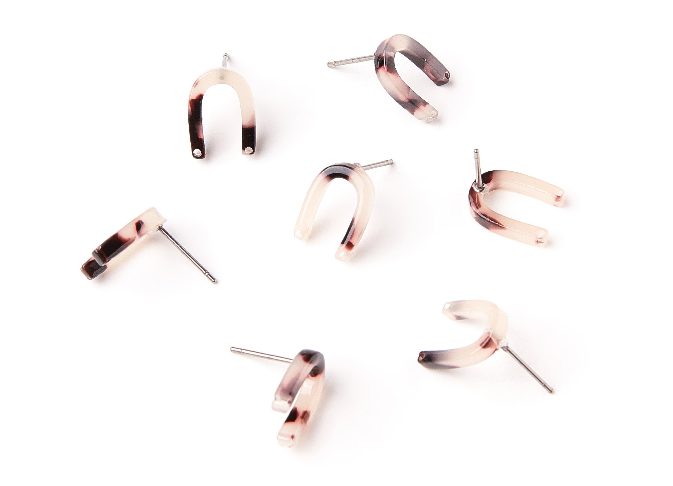Acetate Acrylic Earring Stud - Post Charm - Blonde Tortoise Shell Earring - U Shaped Earrings - Color Code: A07 - 12.65x9.55x2.64mm- AC1227D - DOMEDBAZAAR