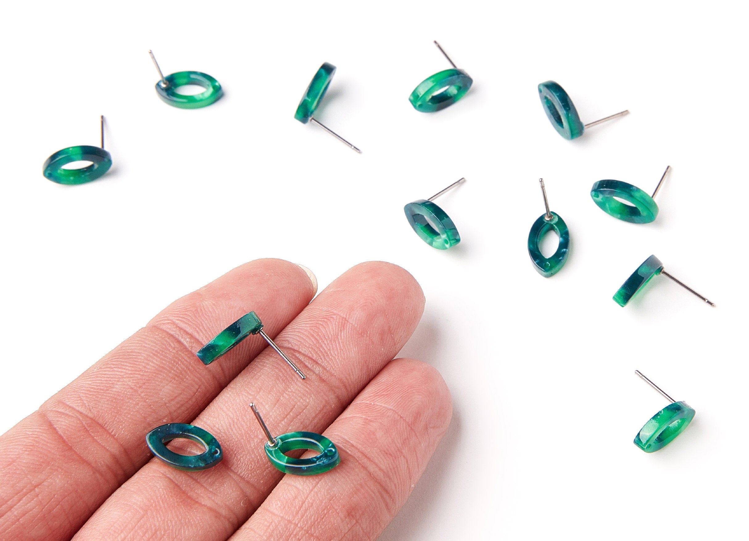 Acetate Oval Earring Stud - Acrylic Oval Earring Post - Earring Post - Jewelry Supplies - Color Code: A13 - 12,45x7,45x2,75mm- AC1223G - DOMEDBAZAAR