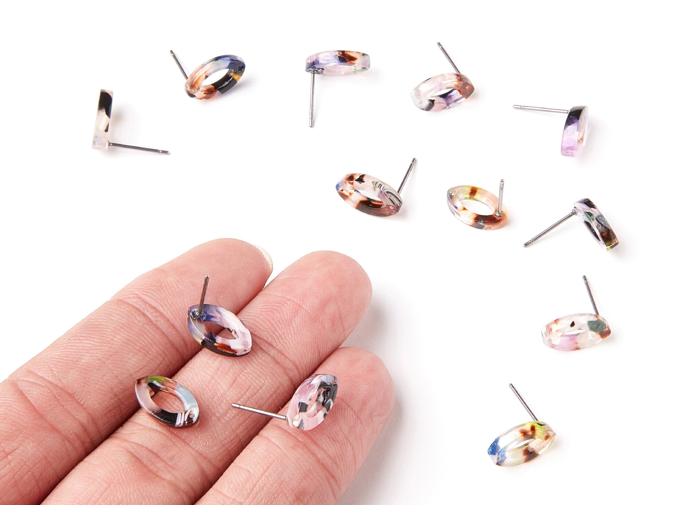 Acetate Oval Earring Stud - Acrylic Oval Earring Post - Earring Post - Jewelry Supplies - Color Code: A11 - 12,45x7,45x2,75mm- AC1223H - DOMEDBAZAAR