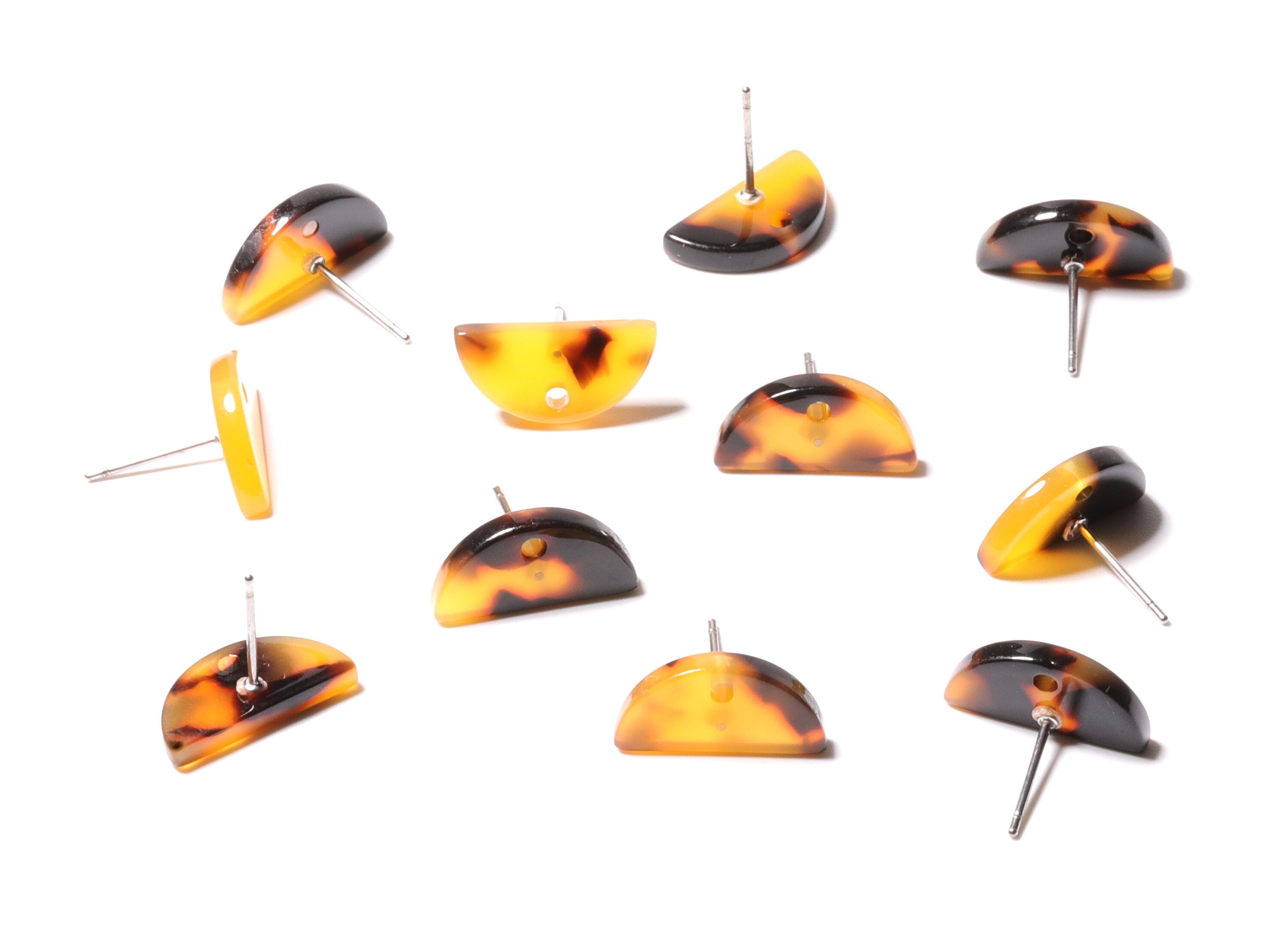 Acetate Acrylic Steel Stud - Tortoise Shell Earrings - D & Semicircle Post - Jewelry Supplies - Color Code: A02 - 15.66x7.9x2.7mm - AC1191B - DOMEDBAZAAR