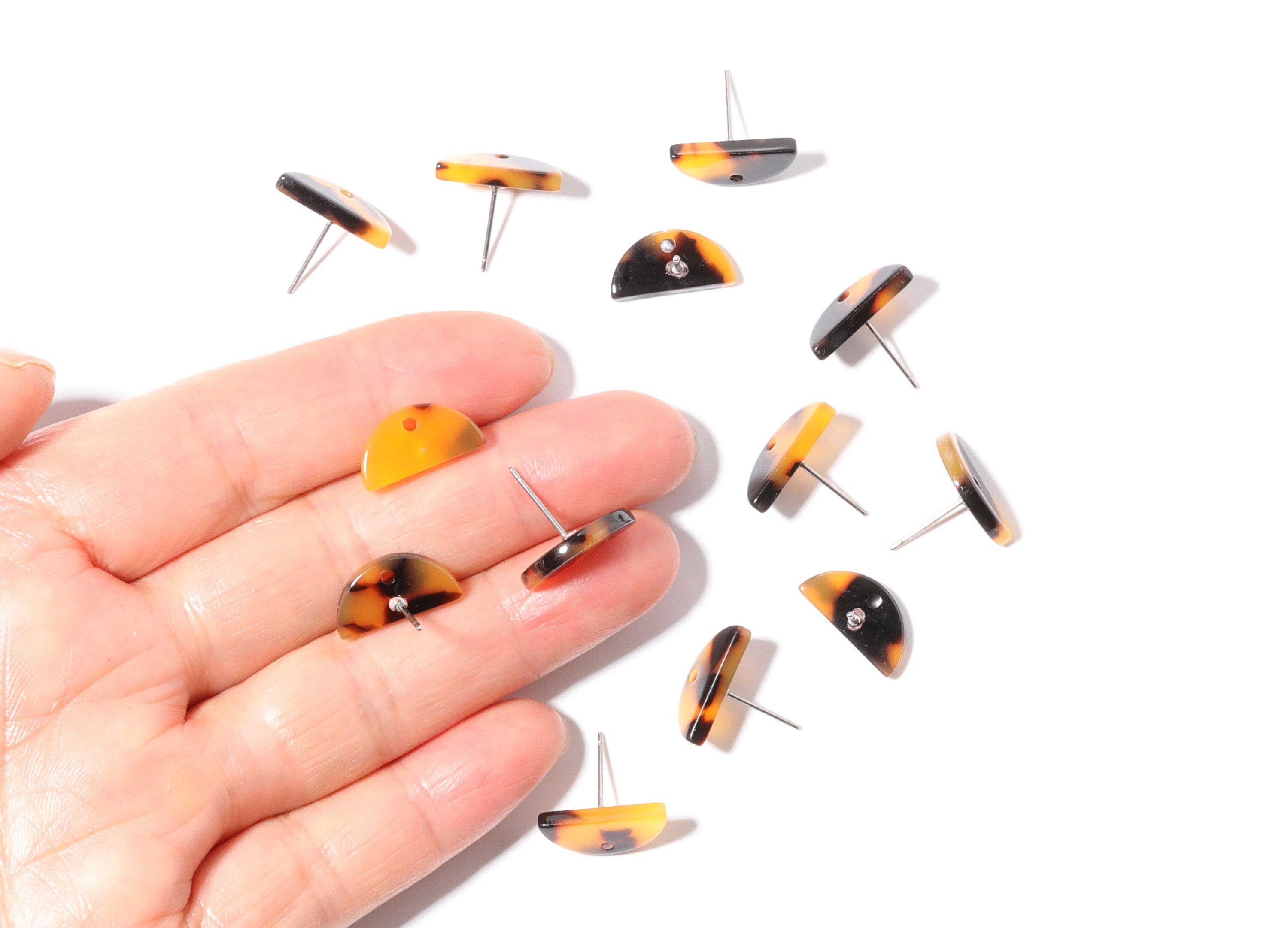 Acetate Acrylic Steel Stud - Tortoise Shell Earrings - D & Semicircle Post - Jewelry Supplies - Color Code: A02 - 15.66x7.9x2.7mm - AC1191B - DOMEDBAZAAR