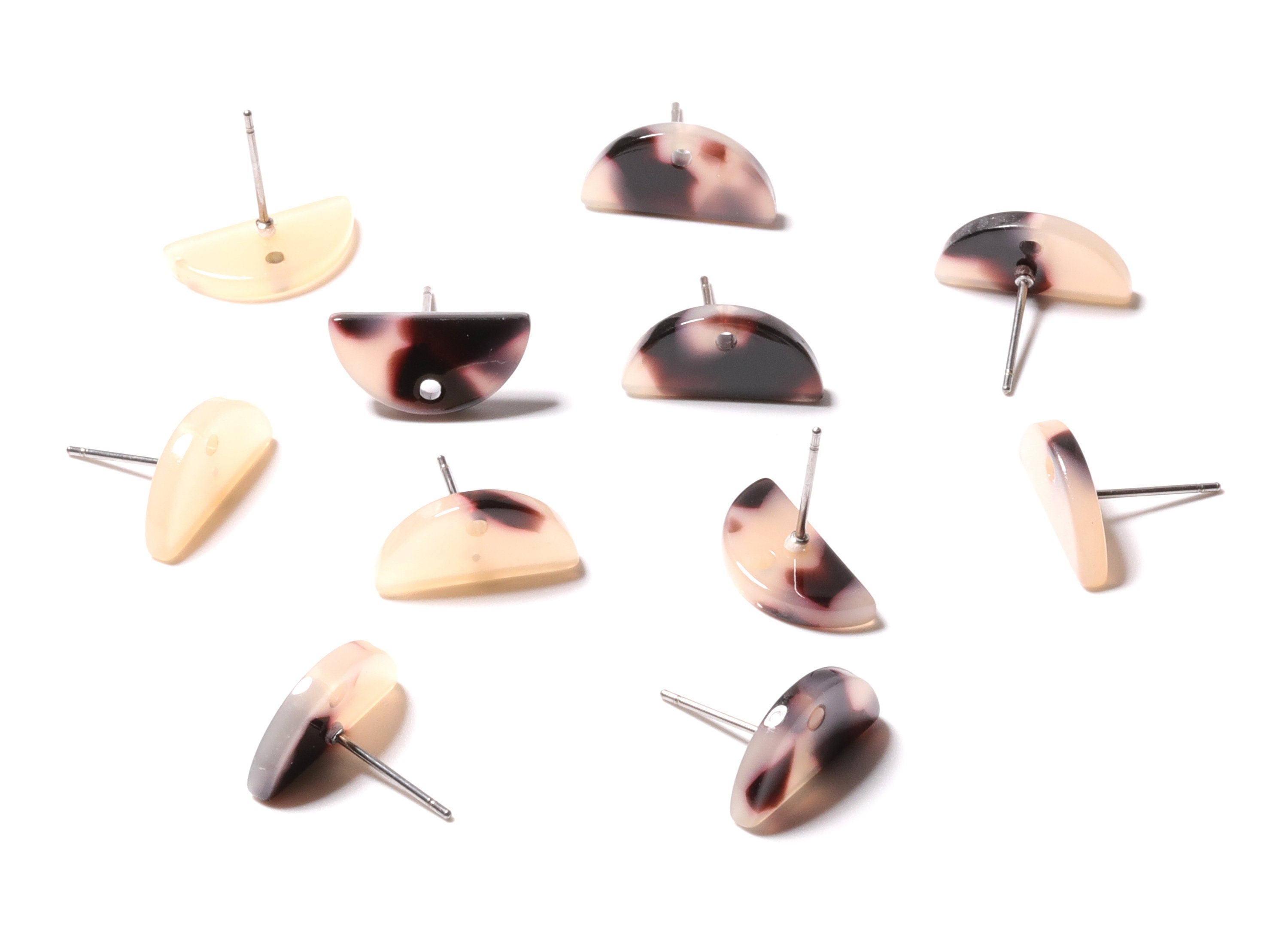 Acetate Acrylic Steel Earring Charms - Blonde Tortoise Shell - D & Semicircle Pendant - Color Code: A06 - 15.66x7.9x2.7mm - AC1191C - DOMEDBAZAAR