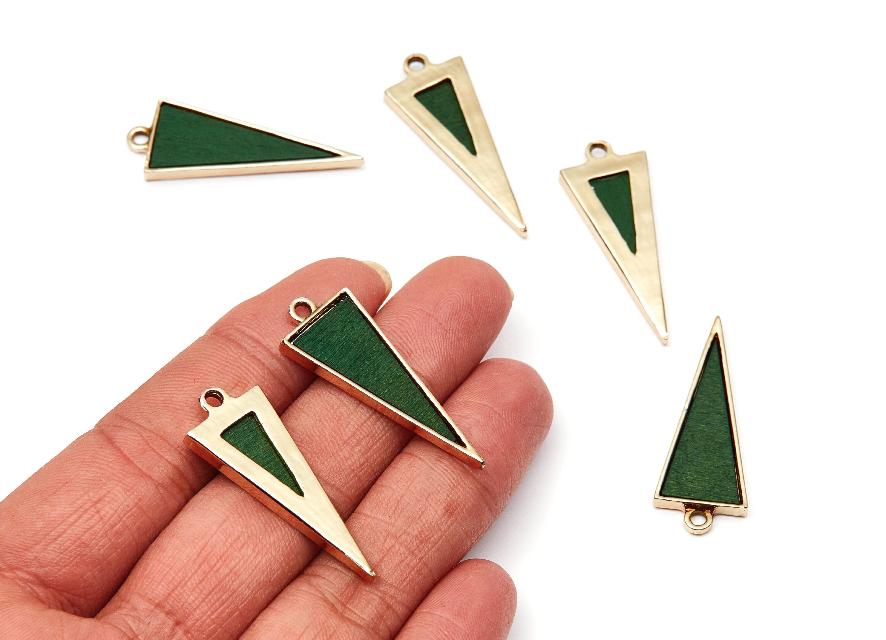 Triangle Shaped Charms- Zinc Alloy Earring Findings - Gold Tone Connector - Alloy Pendant for Necklace - 38,38x14,62x2,98mm - ZZ1225B - DOMEDBAZAAR