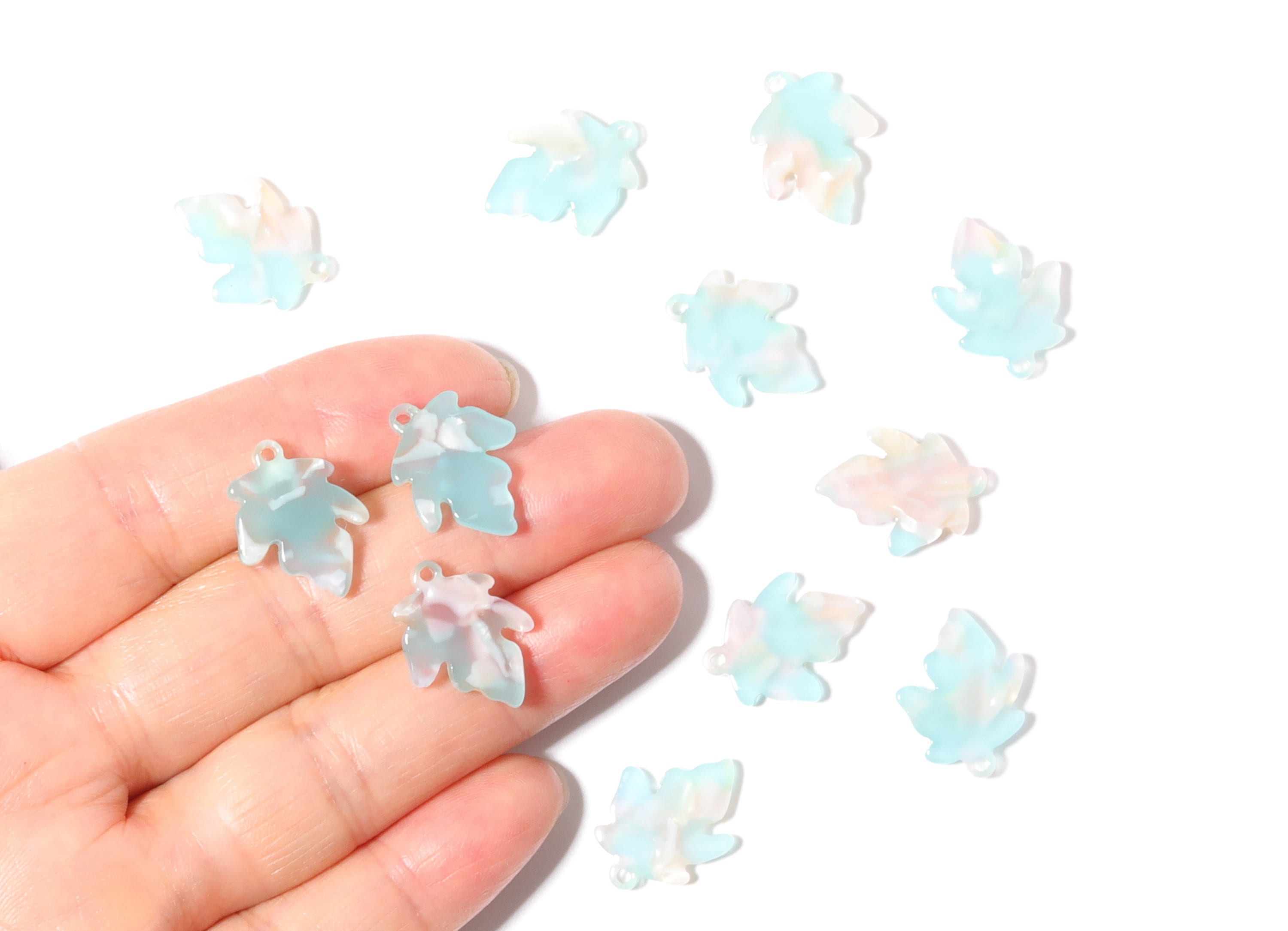 Acetate Leaf Charms - Leaf Earrings and Pendant - Earring Findings - Jewelry Supplies - 18.24x13.8x2.73mm - AC1074D - DOMEDBAZAAR