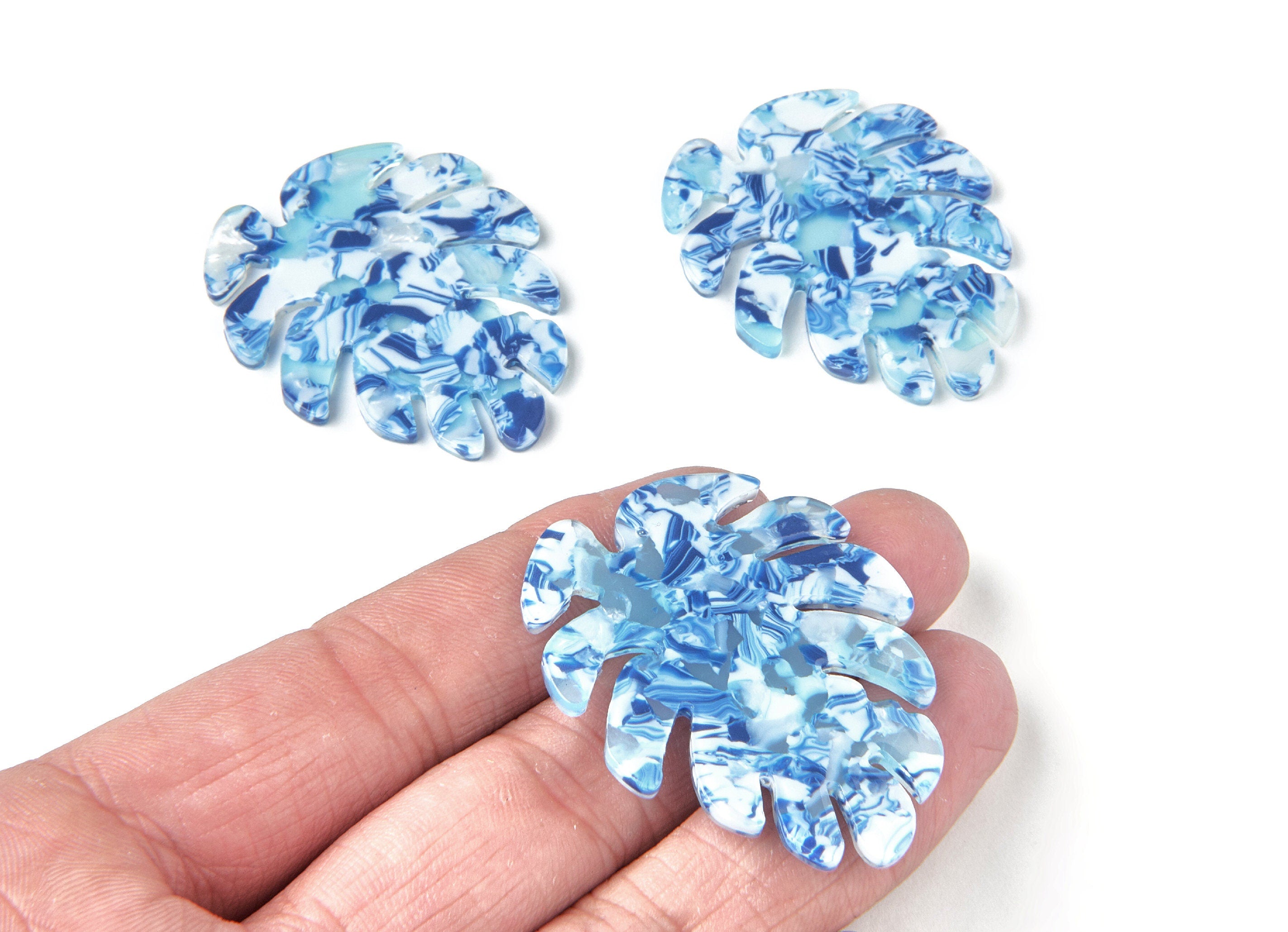 Acetate Leaf Earring Charms - Monstera Leaf Pendant - Earring Findings - Jewelry Supplies - 45.15x38x2.38mm - AC1199D - DOMEDBAZAAR