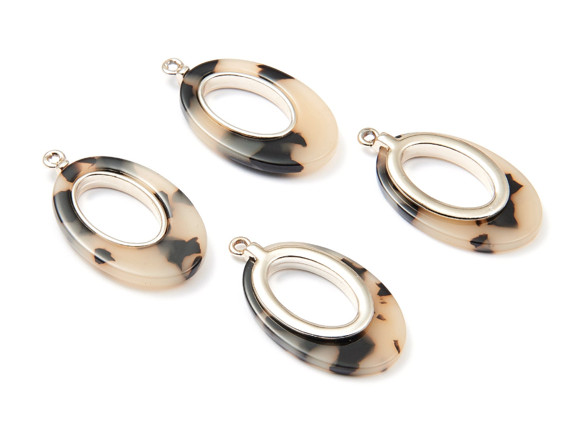 Alloy Frame Cellulose Acetate Charms - Acetate Acrylic Earring Charms - Marquise Shaped Pendant - 34.54x19.86x4.08mm - AC1183E - DOMEDBAZAAR