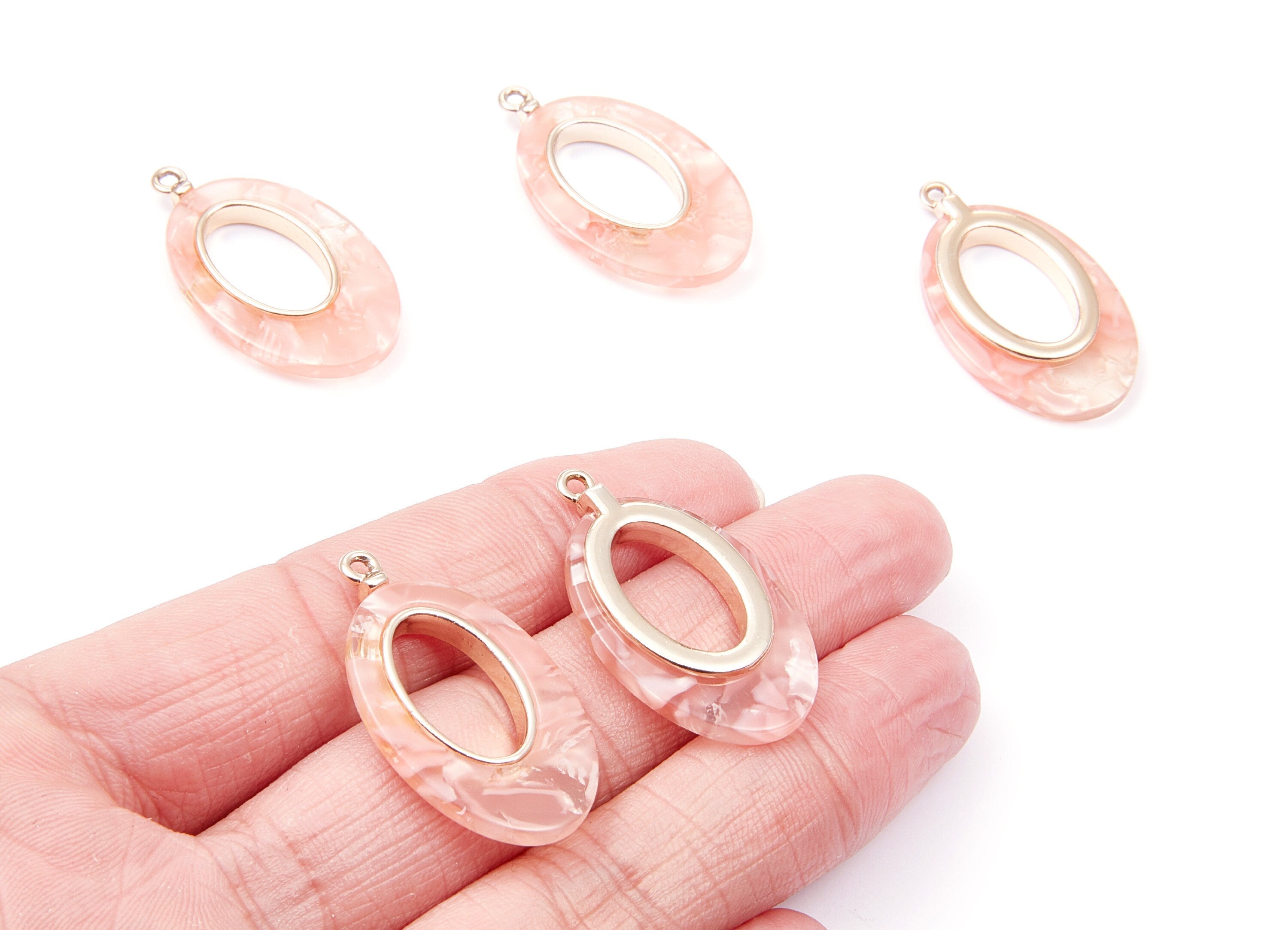 Alloy Frame Cellulose Acetate Charms - Acetate Acrylic Earring Charms - Marquise Shaped Pendant - 34.54x19.86x4.08mm - AC1183C - DOMEDBAZAAR