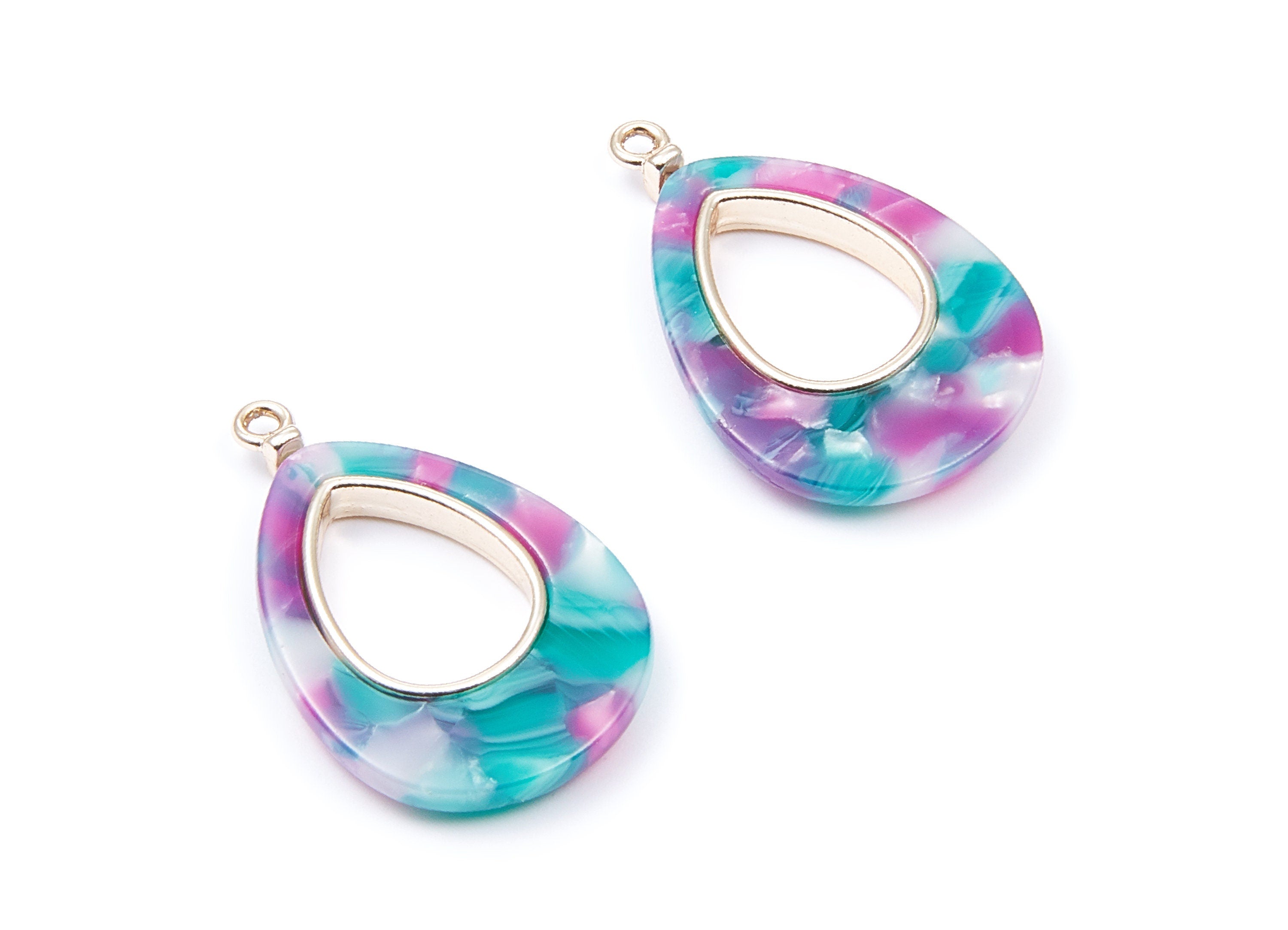 Alloy Frame Cellulose Acetate Charms - Acetate Acrylic Earring Charms - Marquise Shaped Pendant - 33.1x21.39x3.8mm - AC1182C - DOMEDBAZAAR