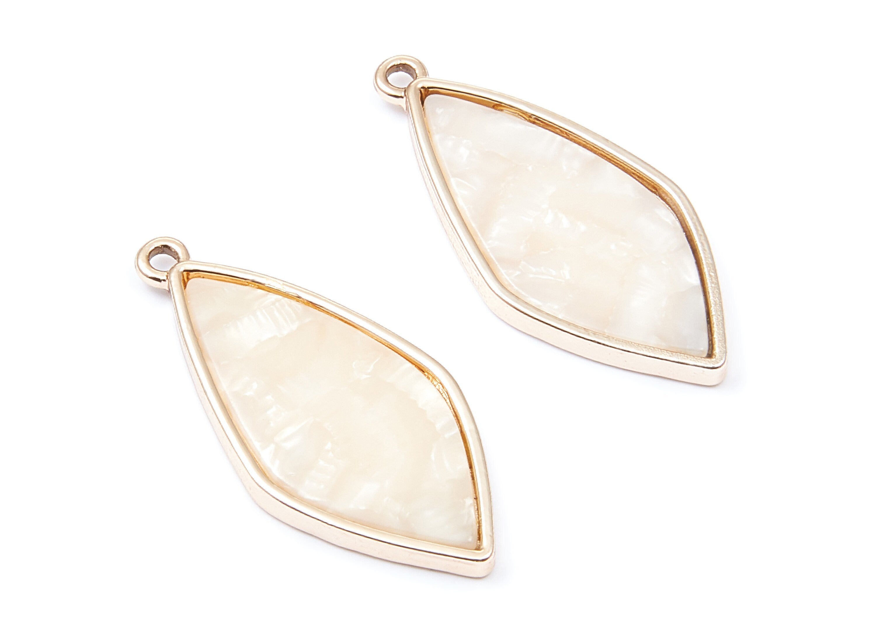Alloy Frame Cellulose Acetate Charms - Acetate Acrylic Earring Charm - Rhombus Shaped Pendant -Jewelery Making- 40,55x18,37x2,85mm - AC1240D - DOMEDBAZAAR