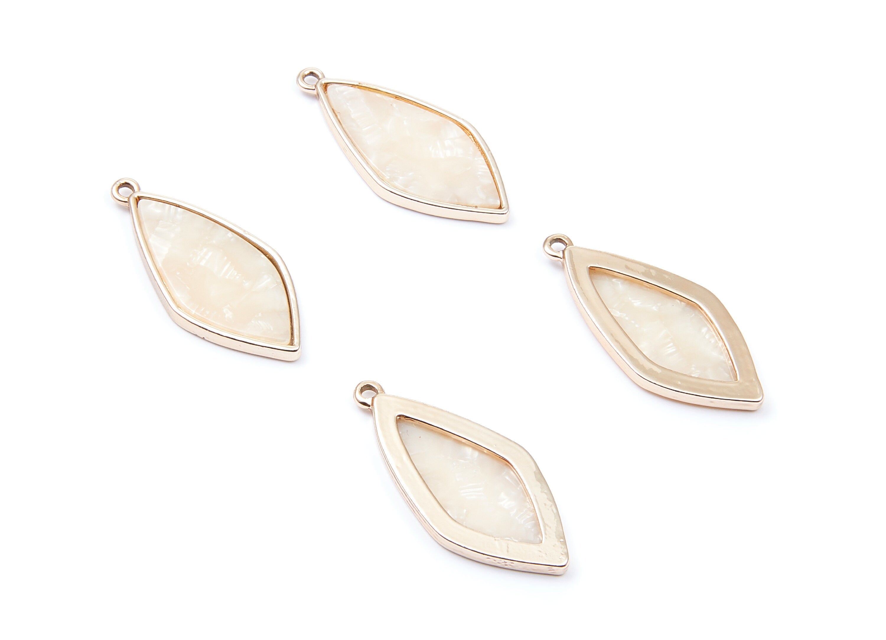 Alloy Frame Cellulose Acetate Charms - Acetate Acrylic Earring Charm - Rhombus Shaped Pendant -Jewelery Making- 40,55x18,37x2,85mm - AC1240D - DOMEDBAZAAR