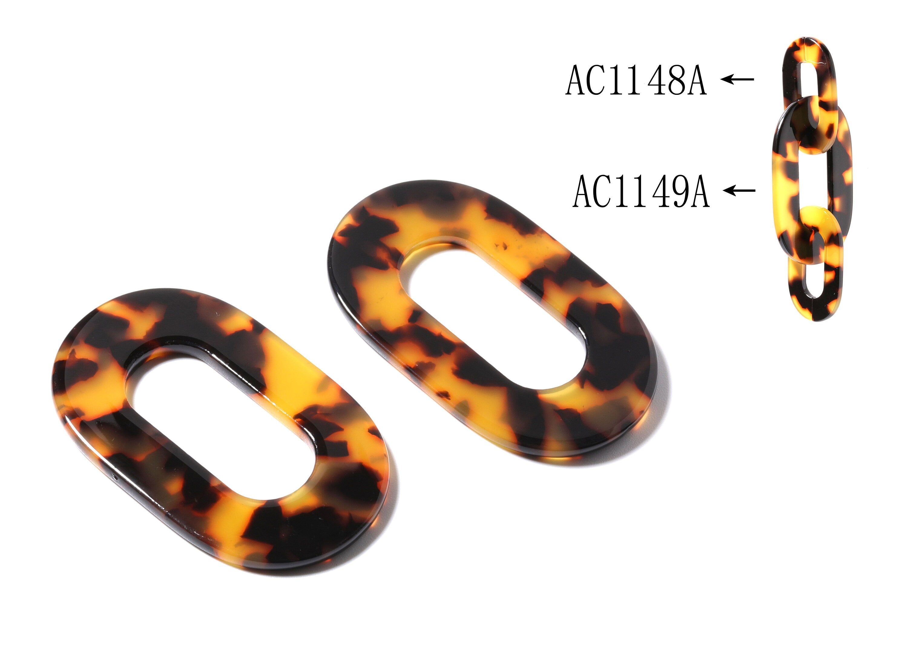 Acetate Acrylic Oval Charms - Tortoise Shell Earring - Oval Pendant - Flat Cable Chain - Jewelry Supplies - 46.89x29.3x2.63mm - AC1149A - DOMEDBAZAAR