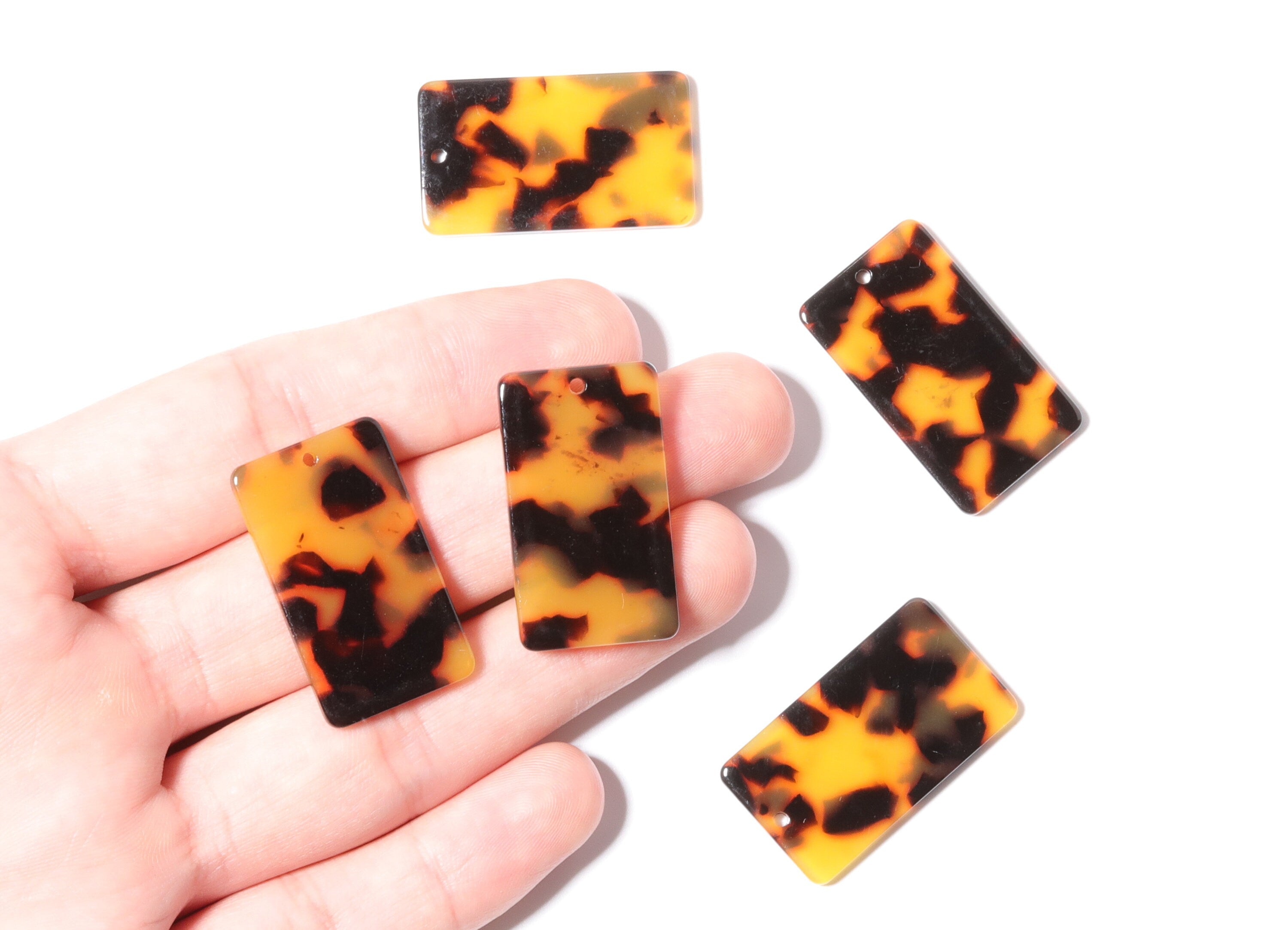 Acetate Acrylic Earring Charms - Tortoise Shell Earring - Rectangle Pendant - Jewelry Supplies - Color Code: A02 - 33.73x19.5x2.7mm- AC1217F - DOMEDBAZAAR