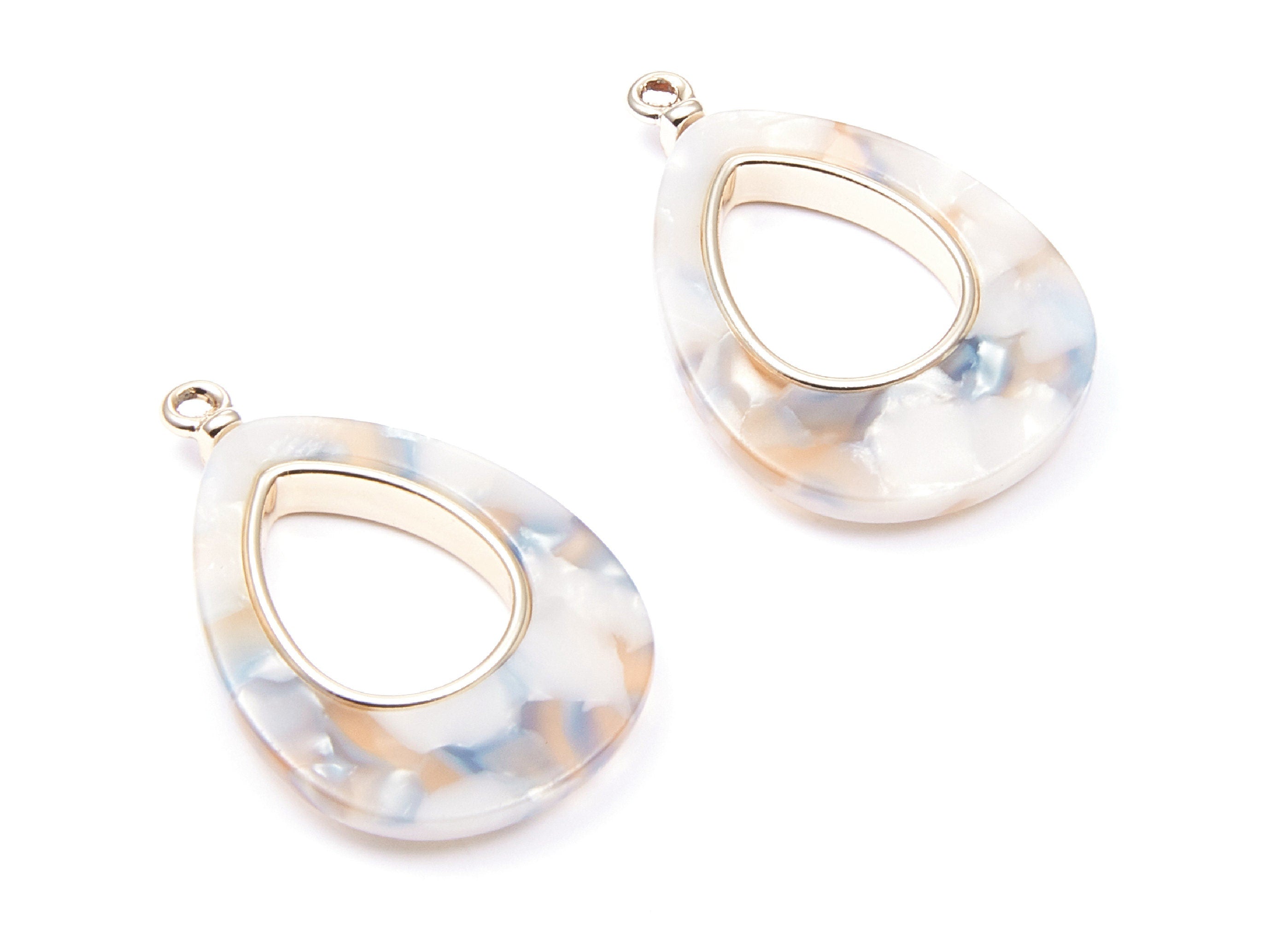 Alloy Frame Cellulose Acetate Charms - Acetate Acrylic Earring Charms - Marquise Shaped Pendant - 33.1x21.39x3.8mm - AC1182B - DOMEDBAZAAR