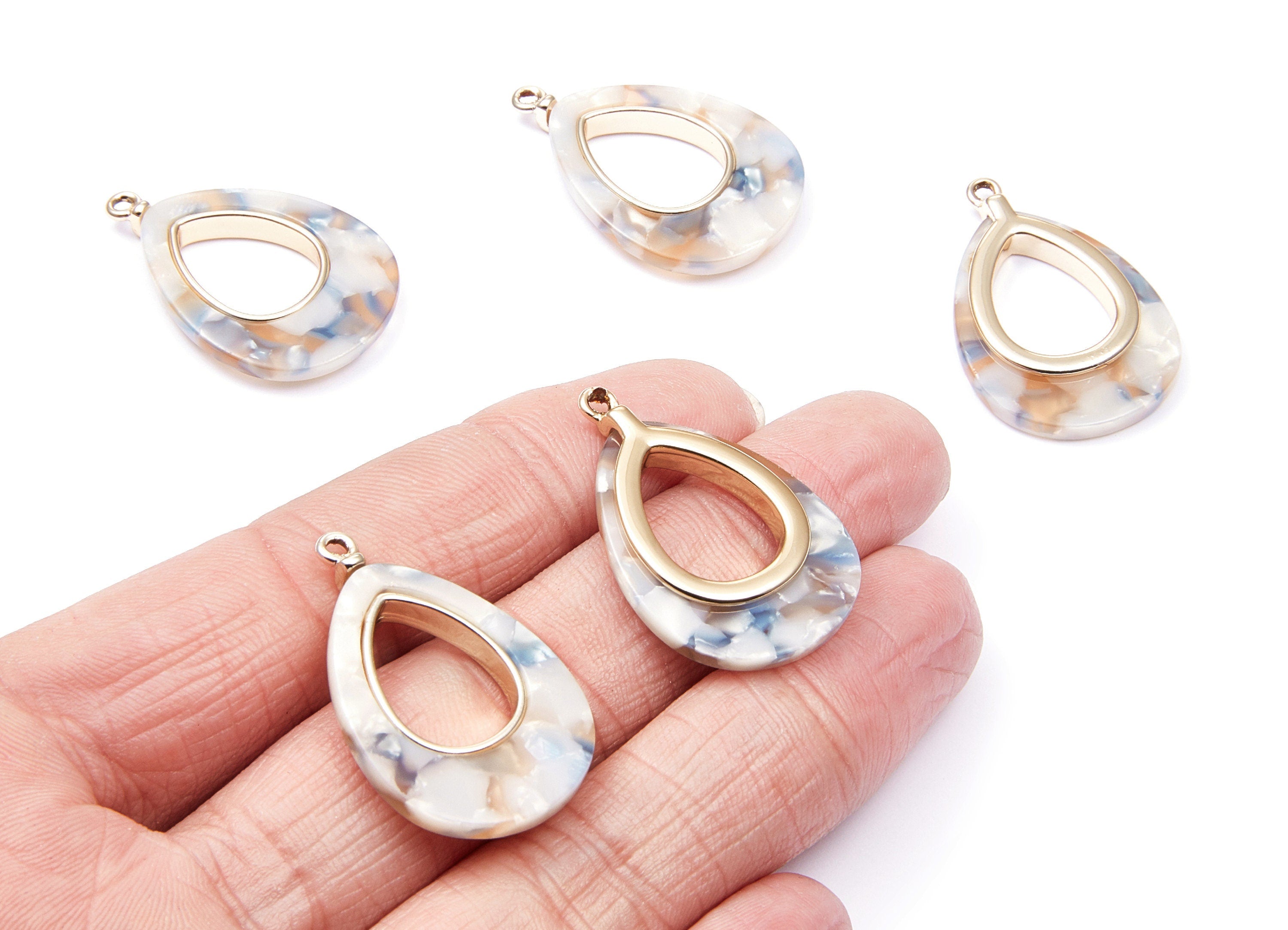 Alloy Frame Cellulose Acetate Charms - Acetate Acrylic Earring Charms - Marquise Shaped Pendant - 33.1x21.39x3.8mm - AC1182B - DOMEDBAZAAR