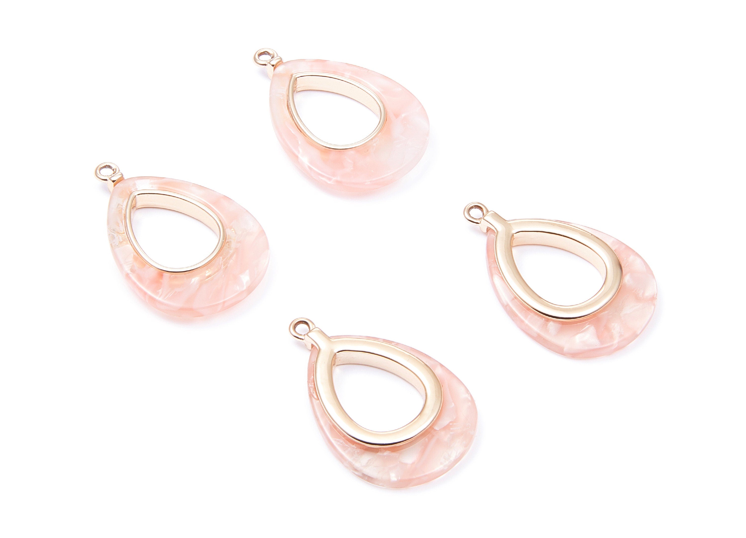 Alloy Frame Cellulose Acetate Charms - Acetate Acrylic Earring Charms - Marquise Shaped Pendant - 33.1x21.39x3.8mm - AC1182E - DOMEDBAZAAR