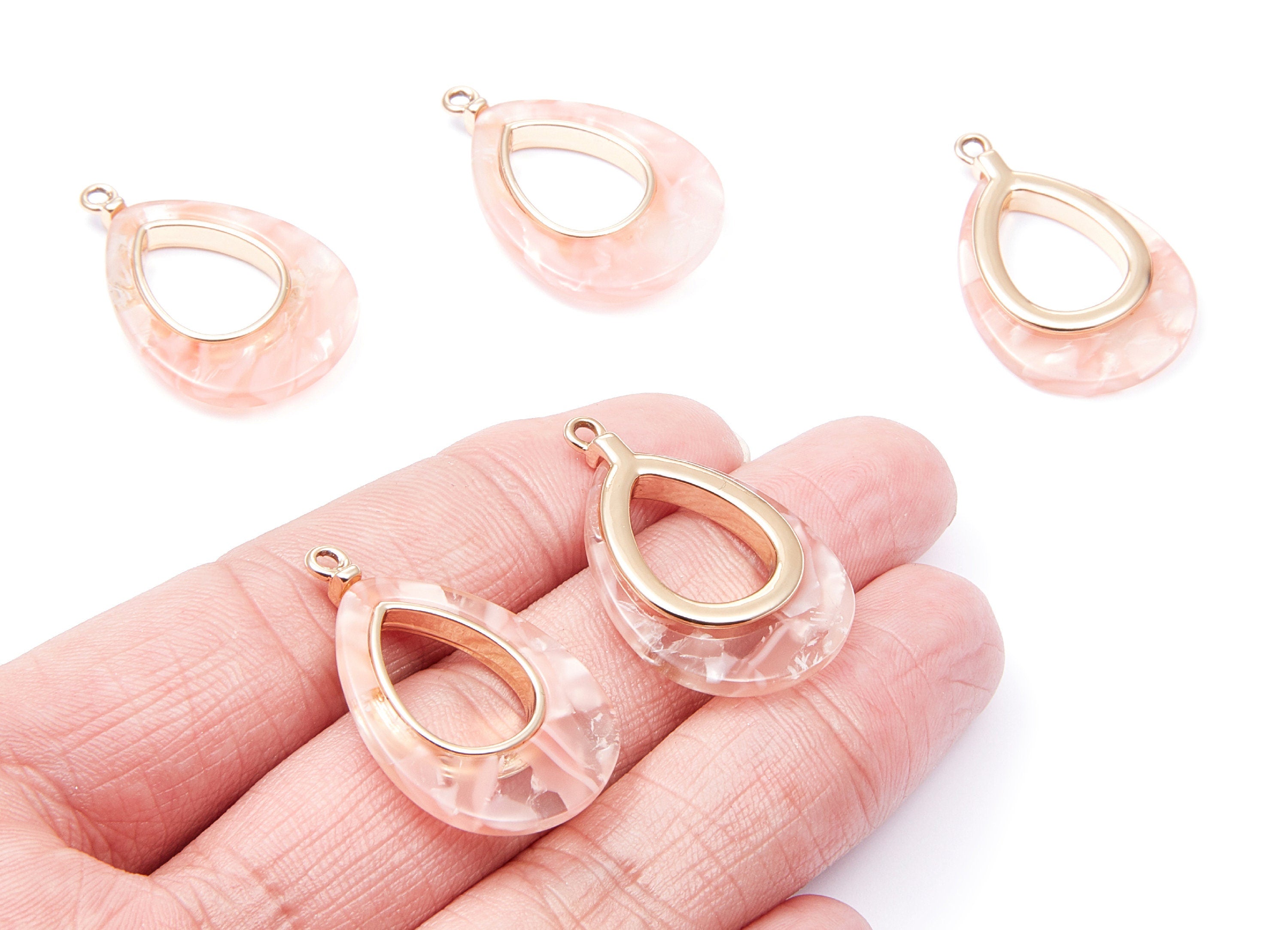 Alloy Frame Cellulose Acetate Charms - Acetate Acrylic Earring Charms - Marquise Shaped Pendant - 33.1x21.39x3.8mm - AC1182E - DOMEDBAZAAR