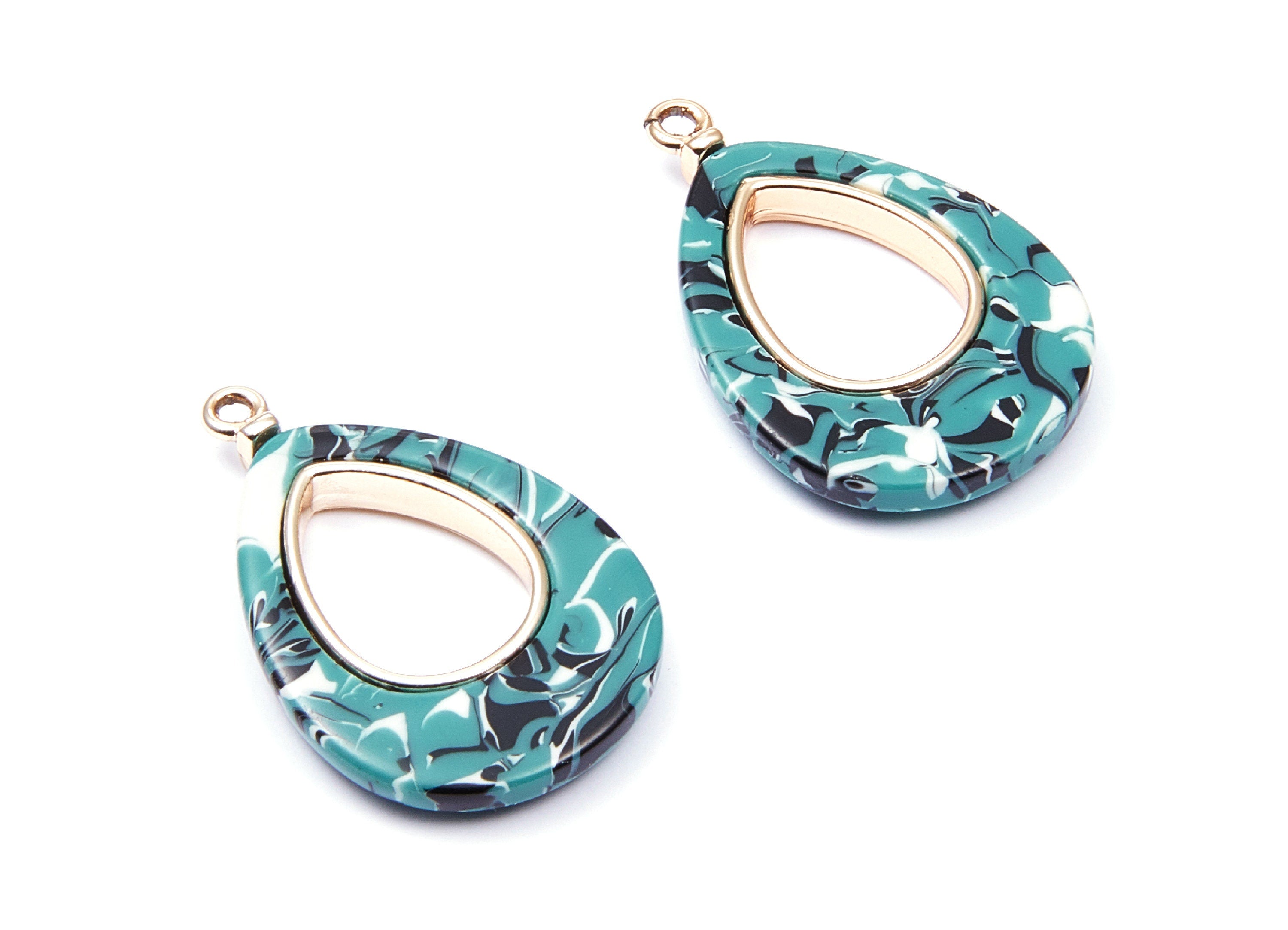 Alloy Frame Cellulose Acetate Charms - Acetate Acrylic Earring Charms - Marquise Shaped Pendant - 33.1x21.39x3.8mm - AC1182G - DOMEDBAZAAR