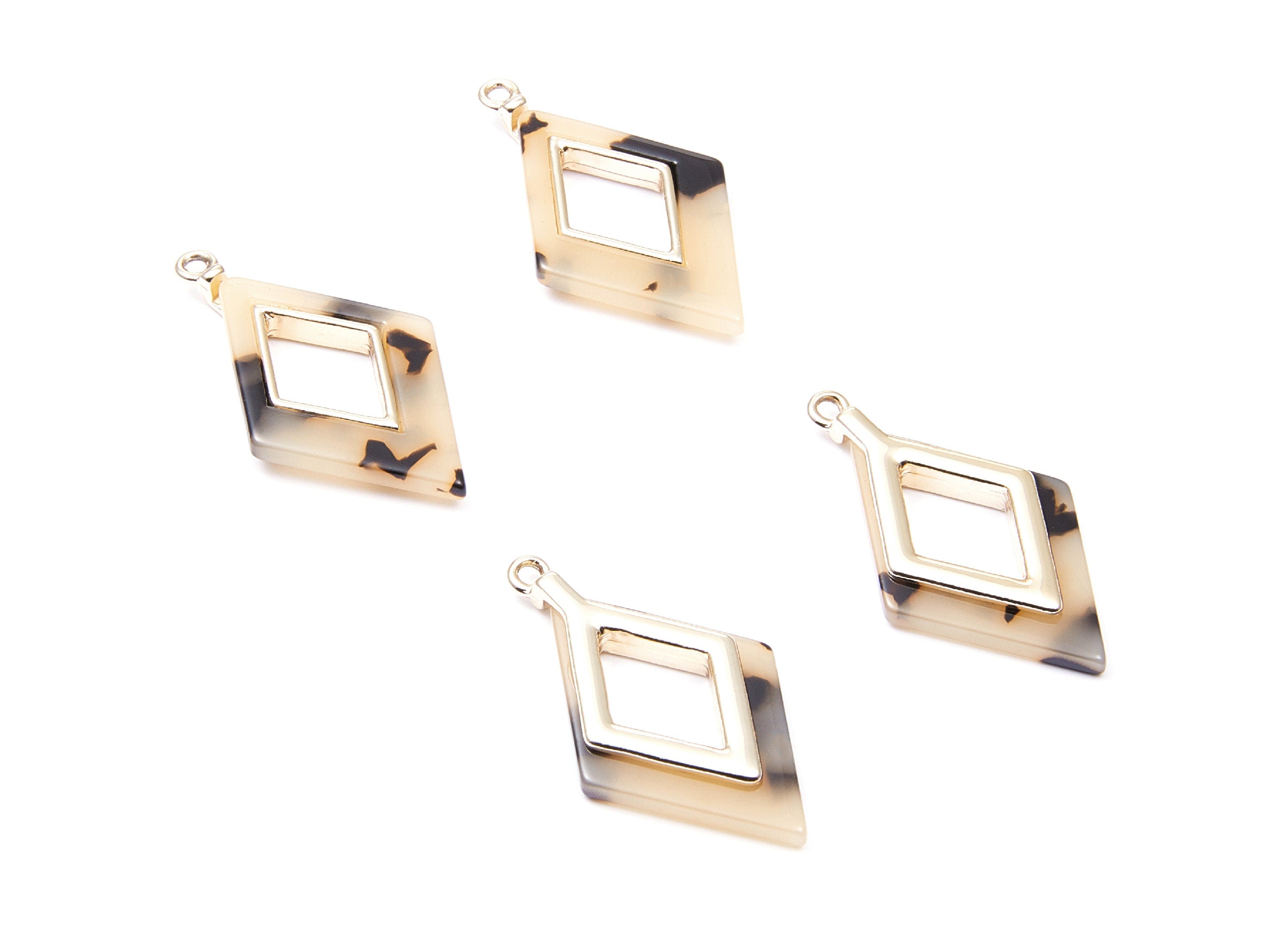 Alloy Frame Cellulose Acetate Charms - Acetate Acrylic Earring Charm - Rhombus Pendant -Jewelery Making- 36.04x20.1x4.1mm - AC1185B - DOMEDBAZAAR