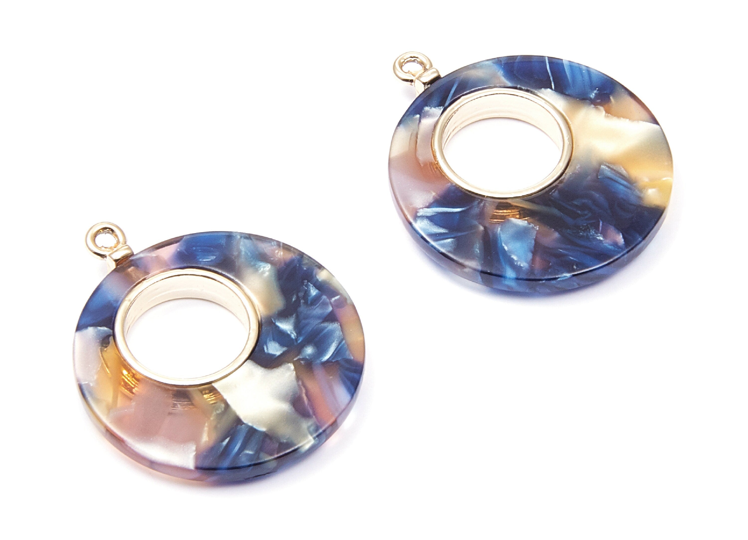 Alloy Frame Cellulose Acetate Charms - Acetate Acrylic Earring Charm - Circle Shaped Pendant -Jewelery Making- 31.8x26.5x3.8mm - AC1186D - DOMEDBAZAAR