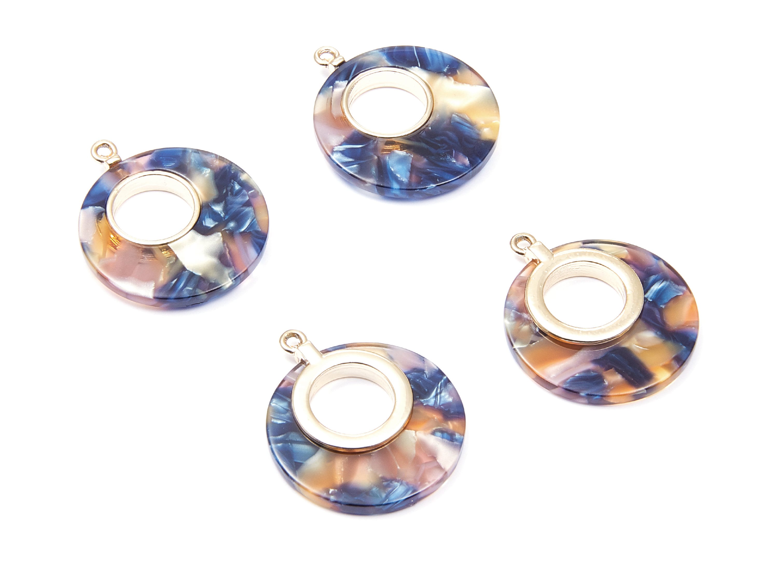 Alloy Frame Cellulose Acetate Charms - Acetate Acrylic Earring Charm - Circle Shaped Pendant -Jewelery Making- 31.8x26.5x3.8mm - AC1186D - DOMEDBAZAAR