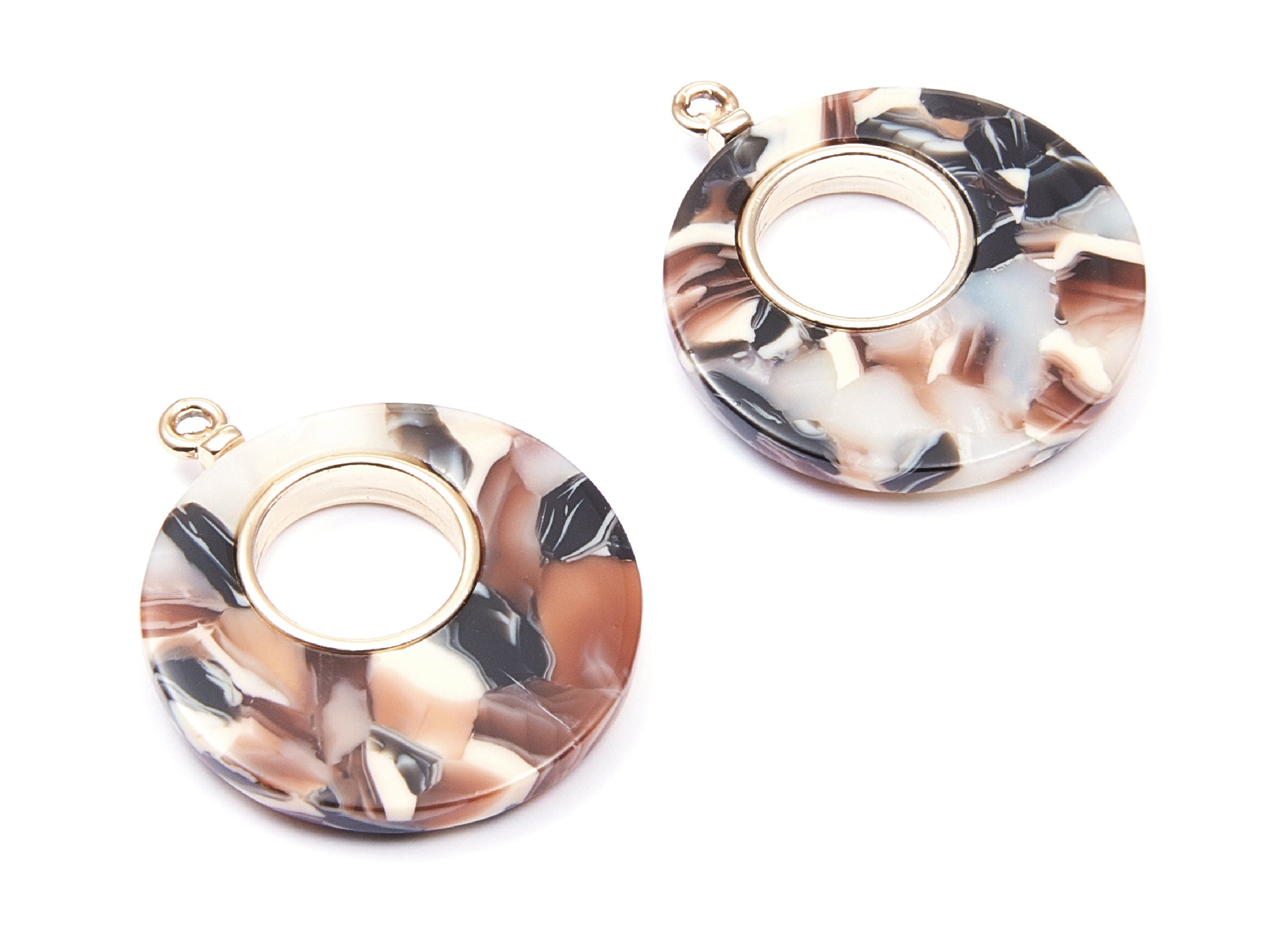 Alloy Frame Cellulose Acetate Charms - Acetate Acrylic Earring Charm - Circle Shaped Pendant - Color Code: A51 - 31.8x26.5x3.8mm - AC1186F - DOMEDBAZAAR
