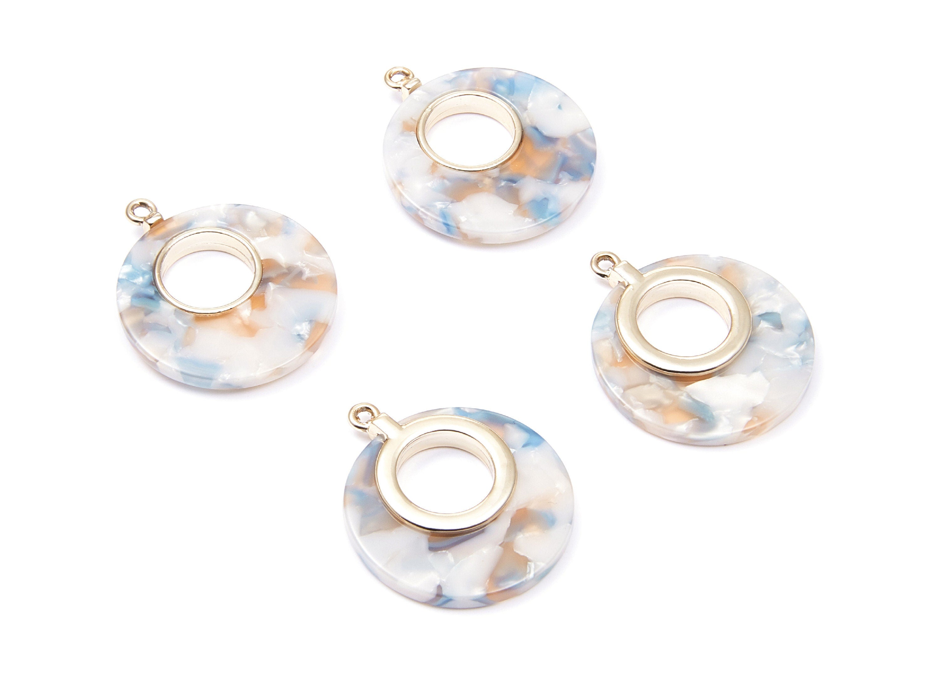 Alloy Frame Cellulose Acetate Charms - Acetate Acrylic Earring Charm - Circle Shaped Pendant -Jewelery Making- 31.8x26.5x3.8mm - AC1186G - DOMEDBAZAAR