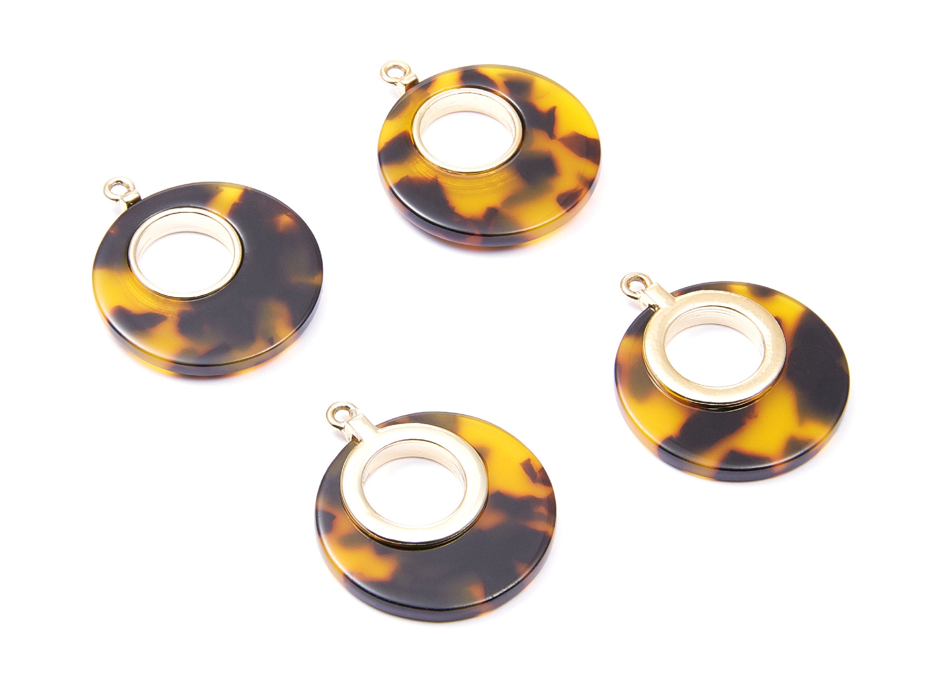 Alloy Frame Cellulose Acetate Charms - Acetate Acrylic Earring Charm - Circle Shaped Earrings Pendant - 31.8x26.5x3.8mm - AC1186H - DOMEDBAZAAR