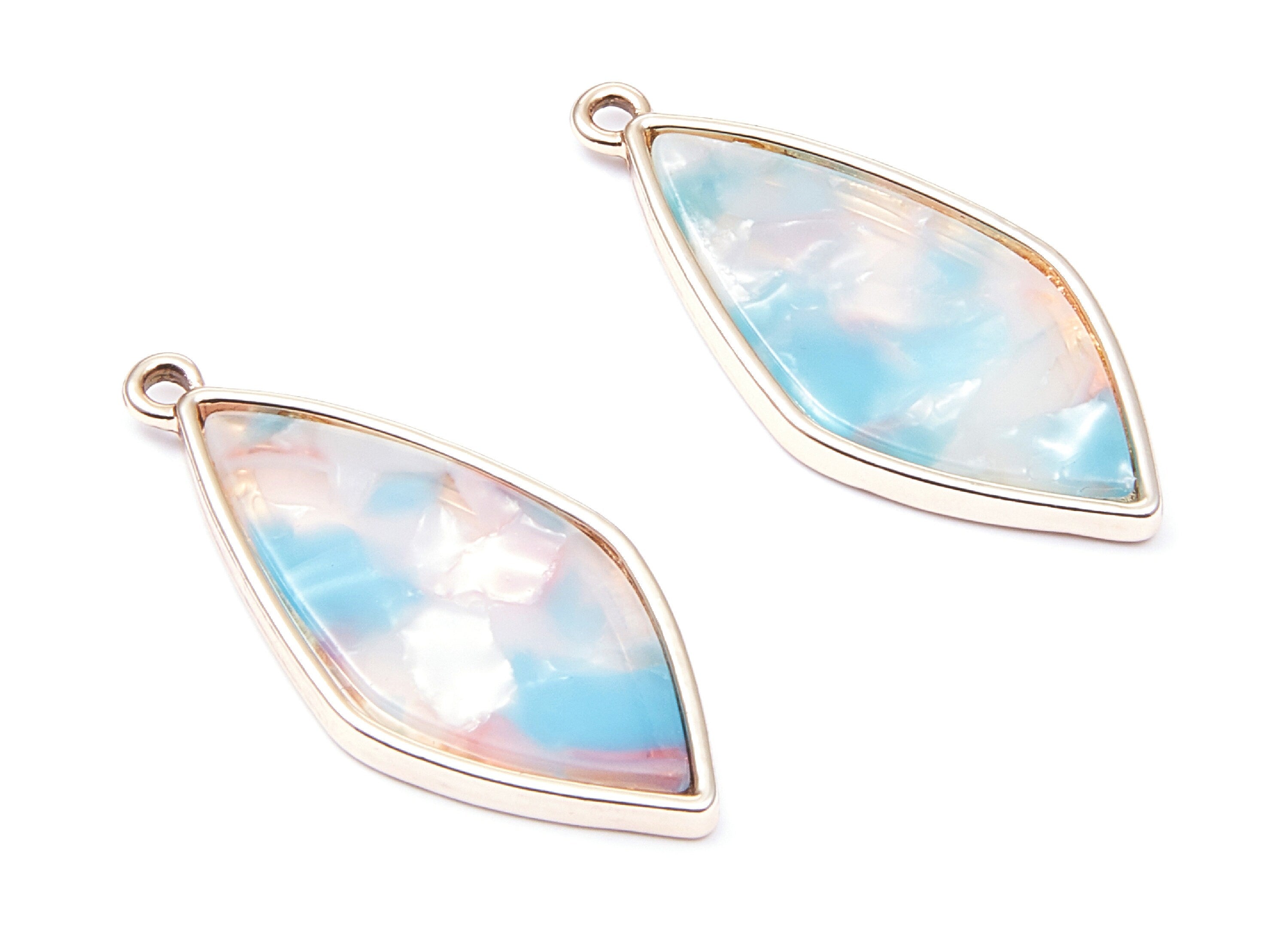Alloy Frame Cellulose Acetate Charms - Acetate Acrylic Earring Charm - Rhombus Shaped Pendant -Jewelery Making- 40,55x18,37x2,85mm - AC1240C - DOMEDBAZAAR