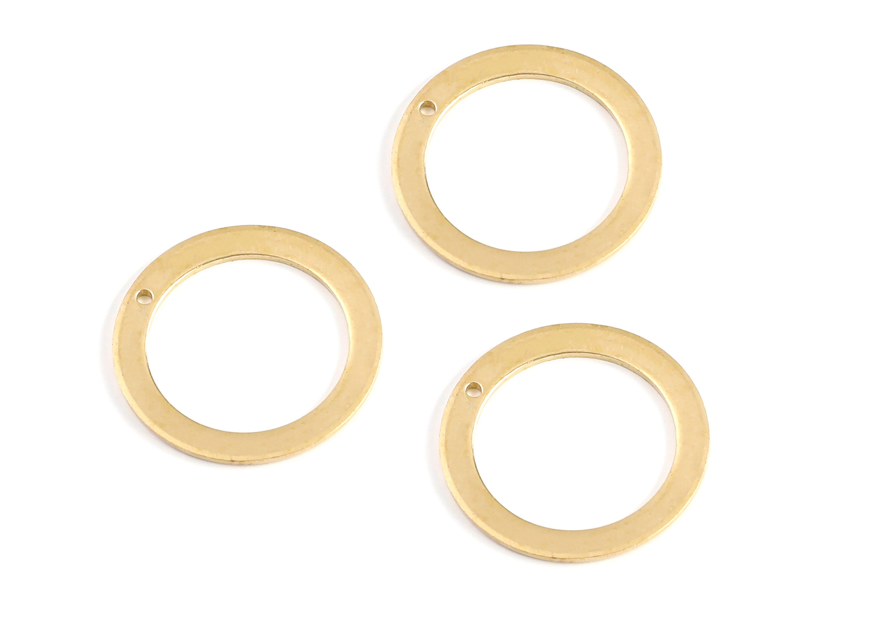 Brass Hoops - Raw Brass Circle Charms with 1 Hole - Earring Findings - Jewelry Supplies - 33.3x33.3x1.68mm - PP1374 - DOMEDBAZAAR