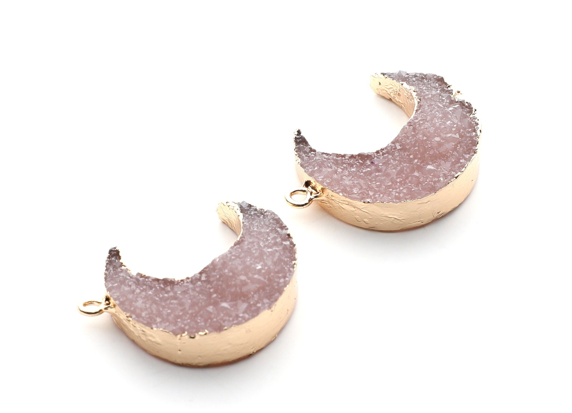 Druzy Earring Charms - Resin Copper Earrings for Right Side - Big Moon Shaped Pendant  - 30.42x22.96x8.36mm - RC1002L - DOMEDBAZAAR
