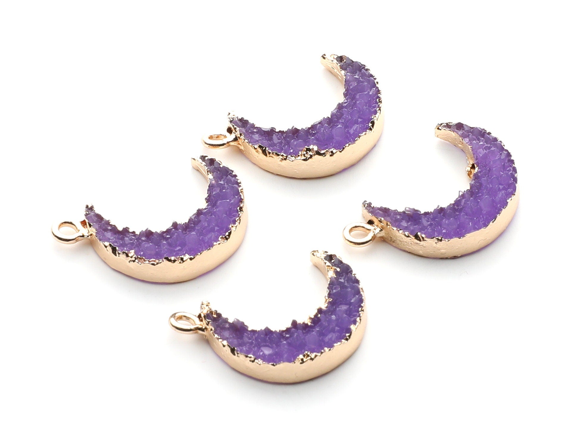 Druzy Earring Charms - Purple Resin Copper Earrings for Right Side - Moon Shaped Pendant  - 24.34x15.92x5.14mm - RC1007C - DOMEDBAZAAR