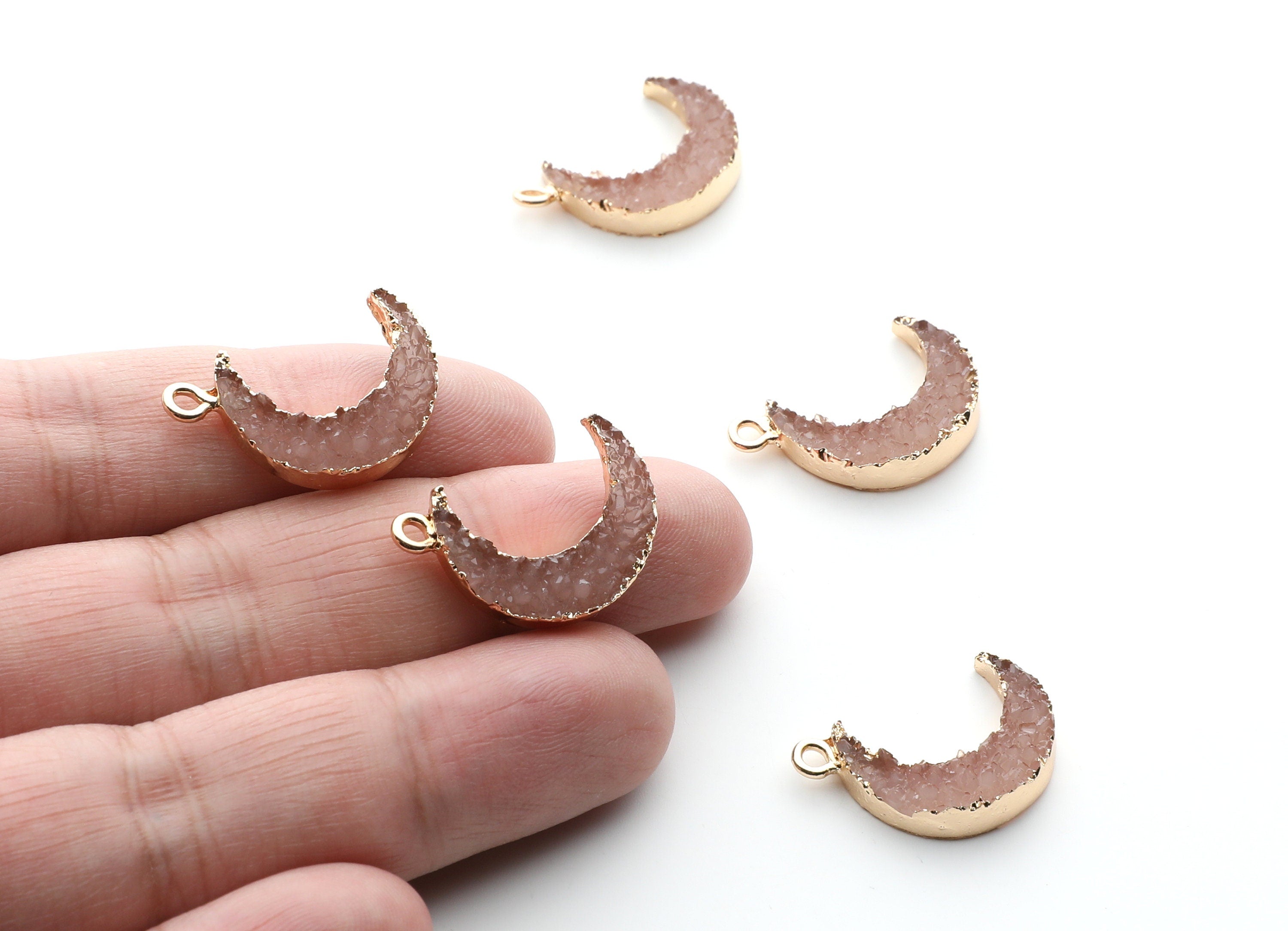 Druzy Earring Charms -  Resin Copper Earrings for Right Side - Moon Shaped Pendant  - 24.34x15.92x5.14mm - RC1007O - DOMEDBAZAAR